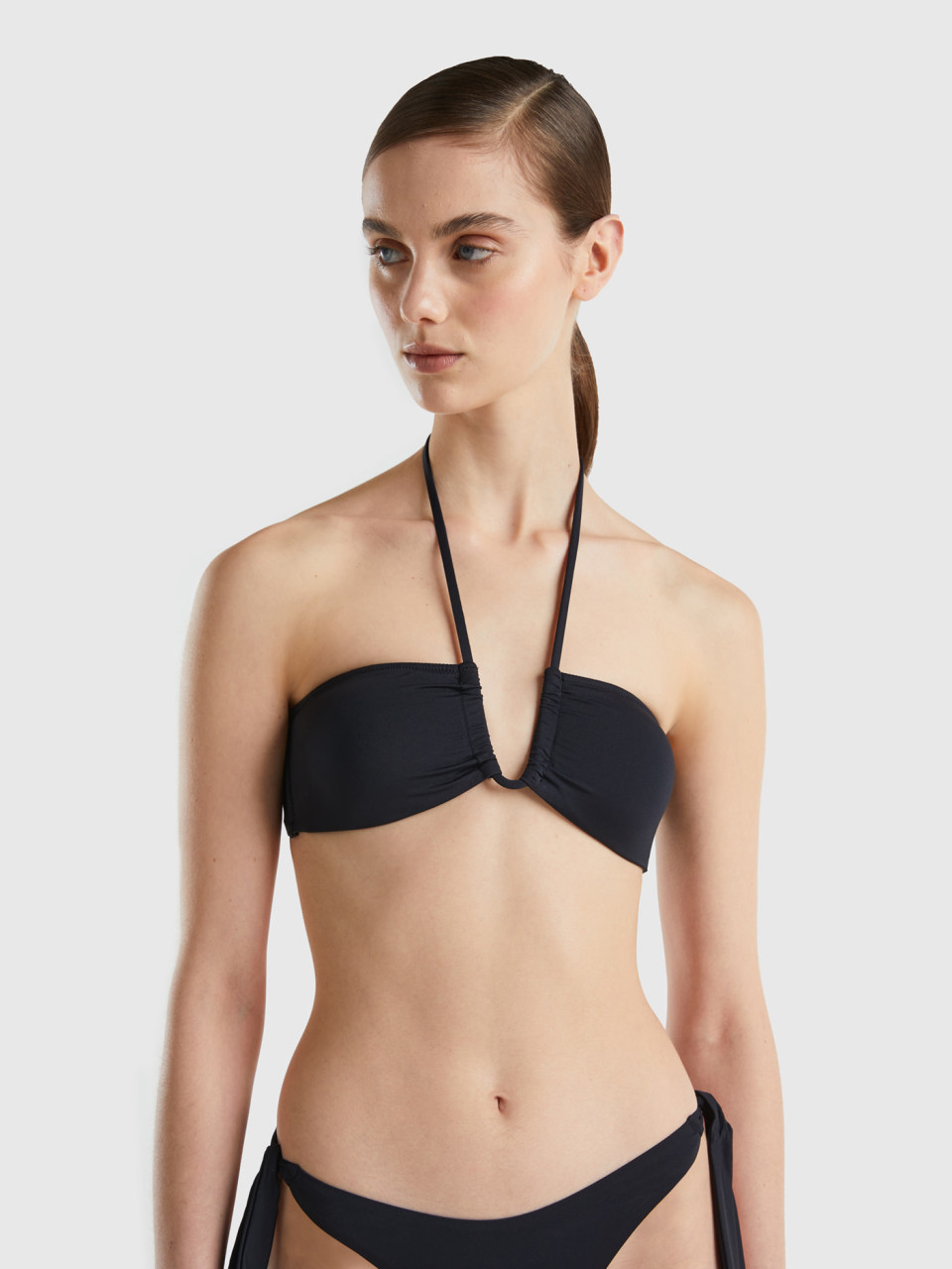 Benetton, Padded Bandeau Bikini Top In Econyl®, Black, Women
