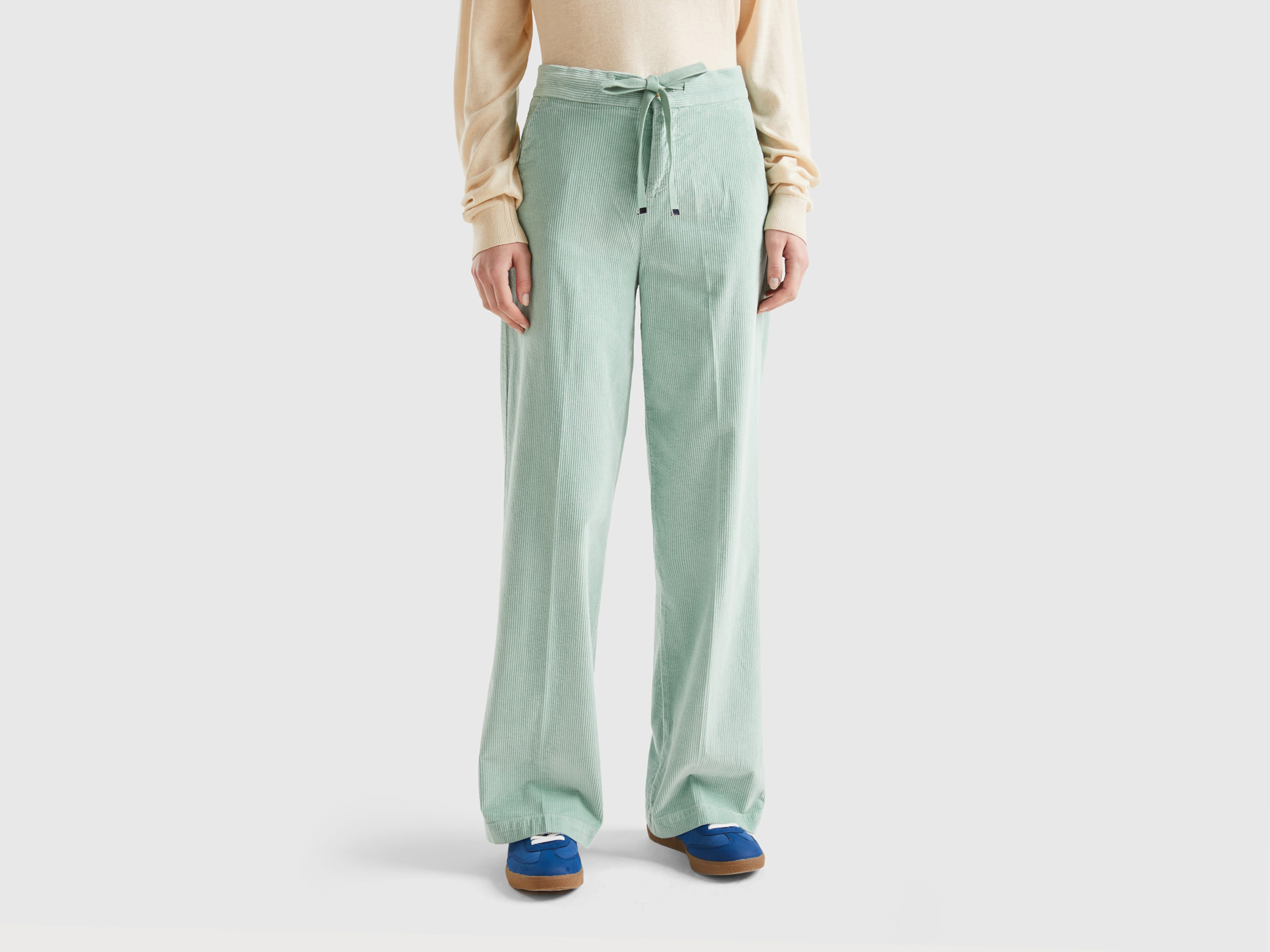Benetton, Wide Velvet Trousers, size 12, Aqua, Women