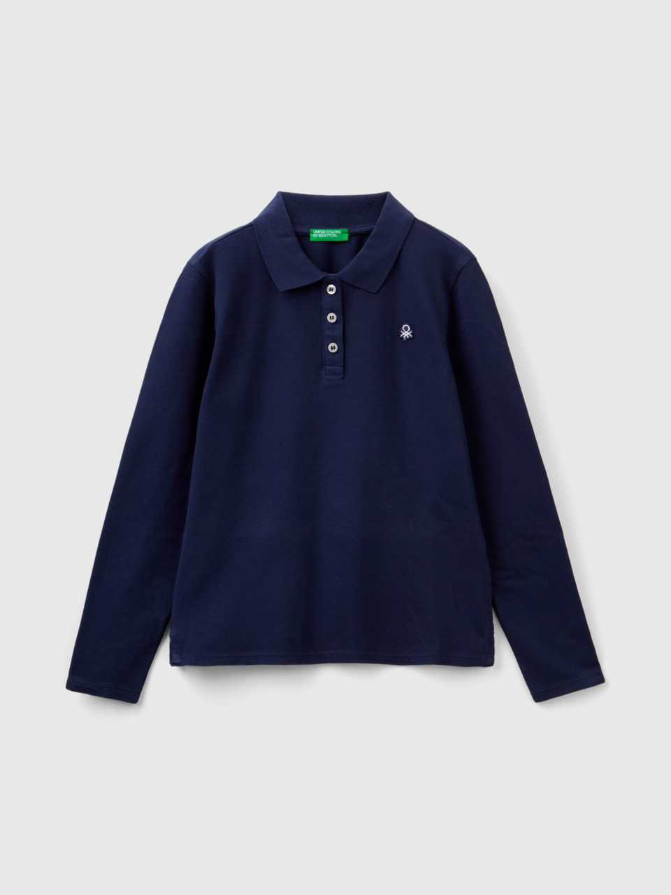 Benetton, Long Sleeve Polo In Organic Cotton, Dark Blue, Kids