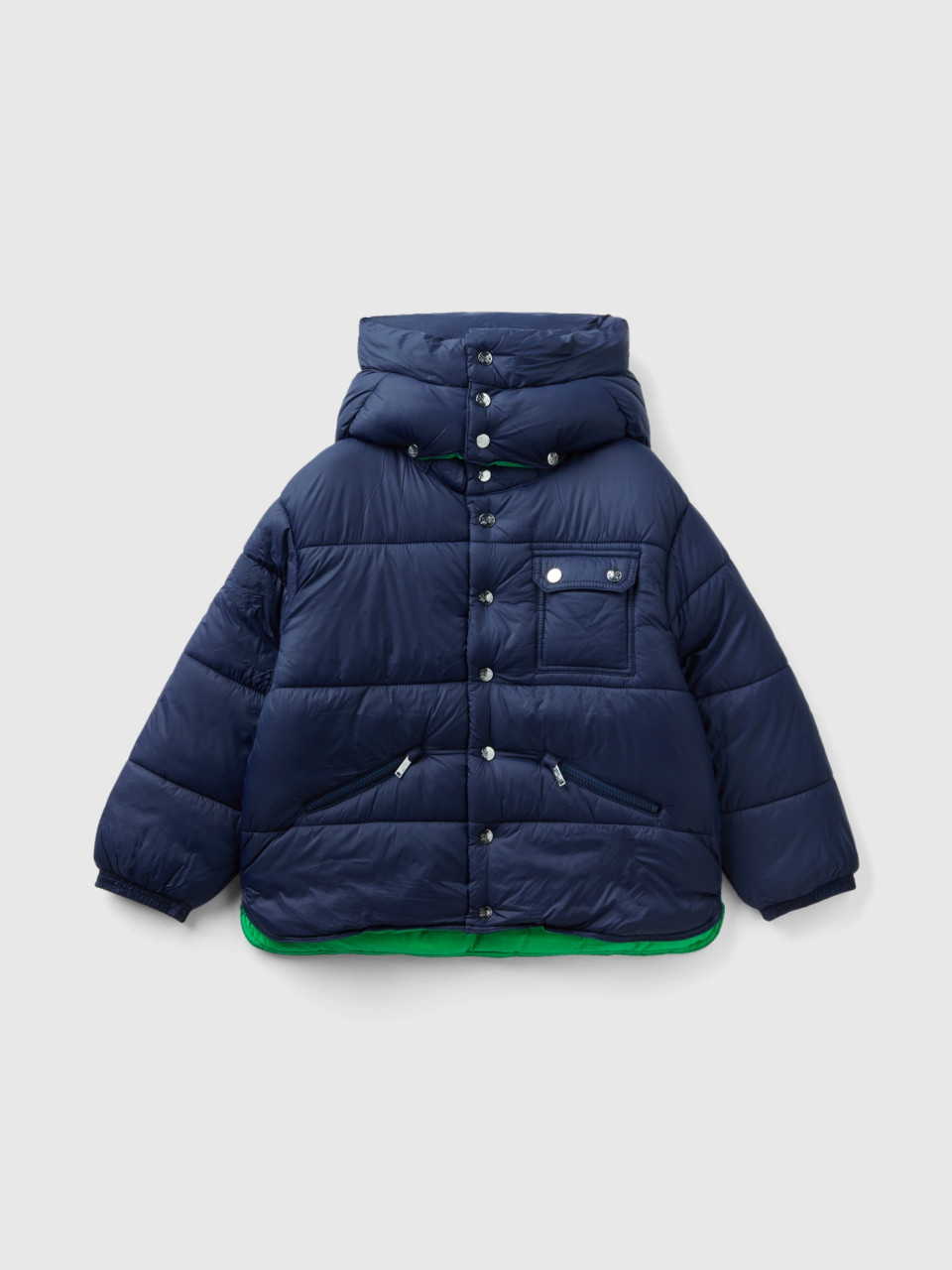 Benetton, Padded Jacket With Removable Hood, Dark Blue, Kids
