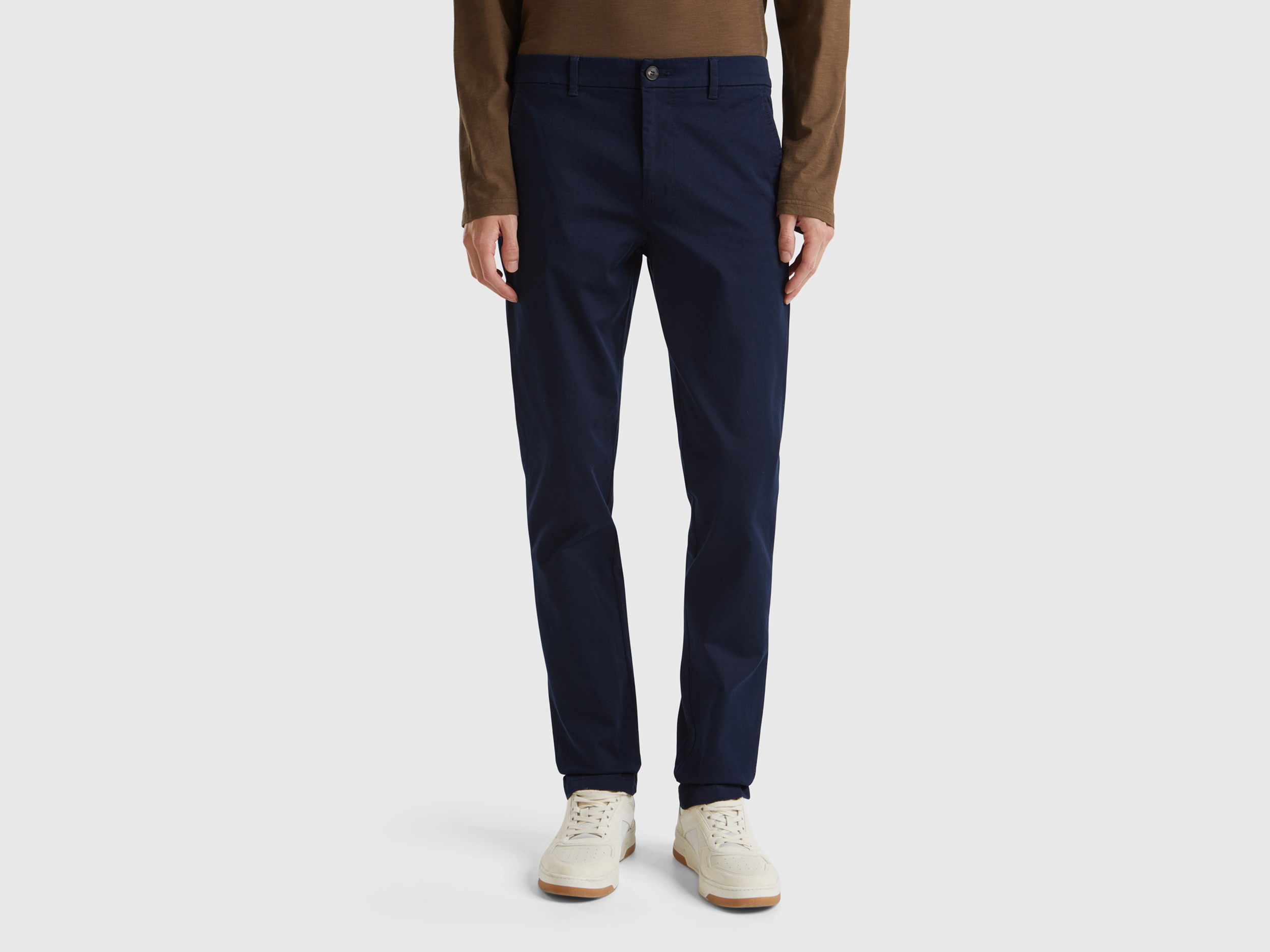 United Colors of Benetton Benetton, Τσίνο Slim Fit Από Ελαστικό Βαμβακερό, size 46, Σκουρο Μπλε, Ανδρικά