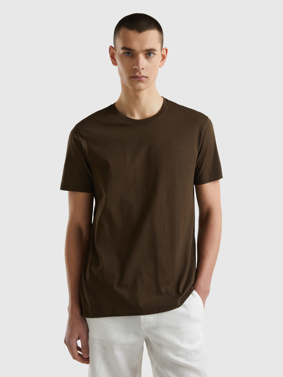 Benetton, Camiseta Marrón Caoba, Marrón Oscuro, Hombre