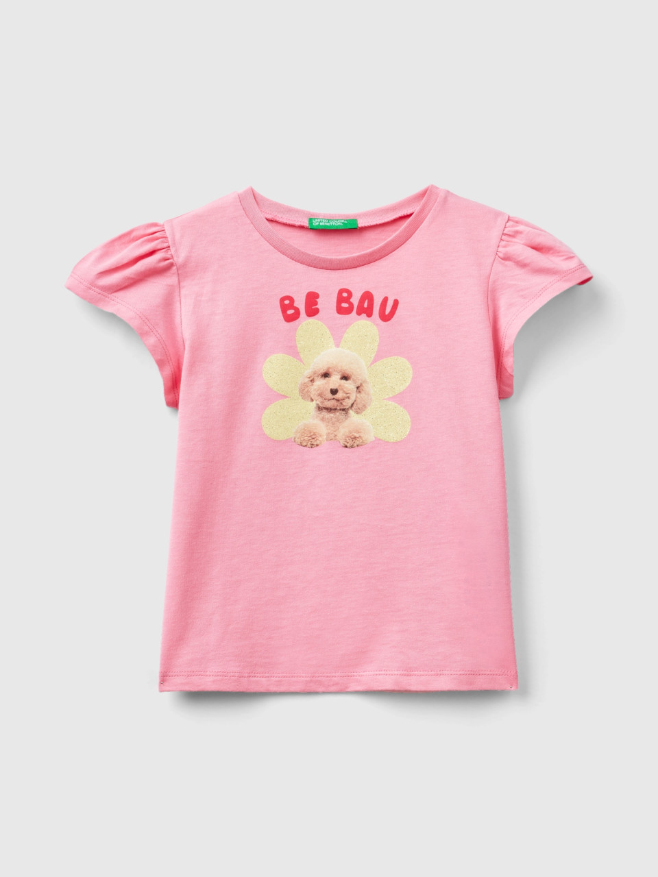 Benetton, T-shirt With Photo Print And Glitter, Pink, Kids