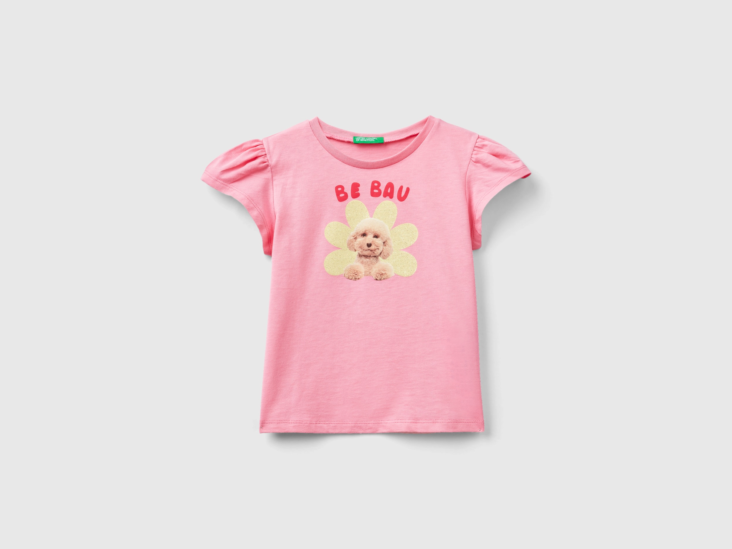 Image of Benetton, T-shirt With Photo Print And Glitter, size 110, Pink, Kids