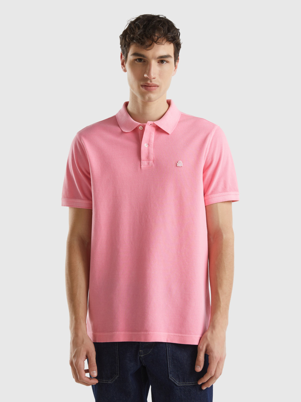 Benetton, Poloshirt Mit Normaler Passform 100% Bio-baumwolle, Pink, male