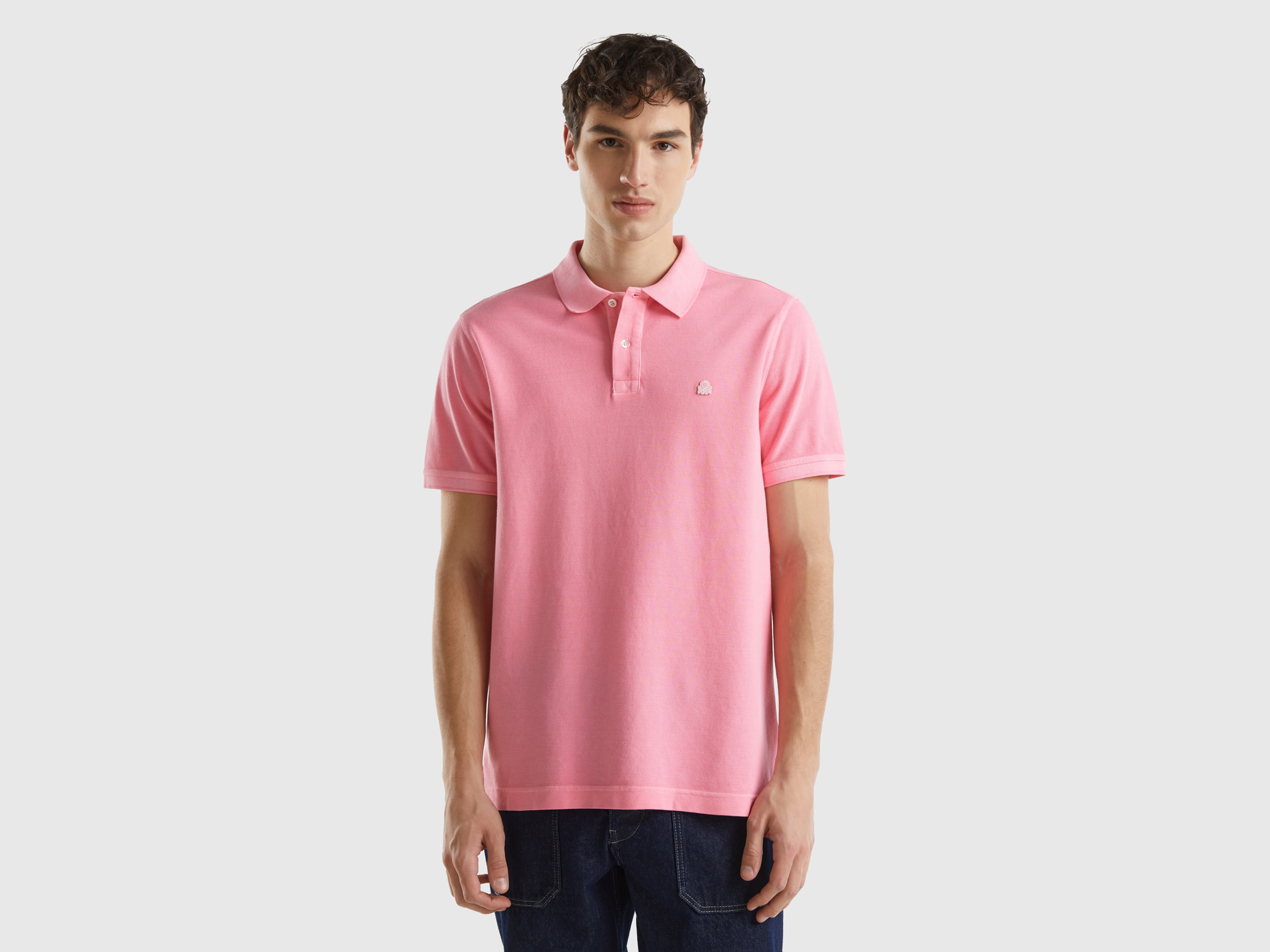 Image of Benetton, Regular Fit Polo In 100% Organic Cotton, size L, Pink, Men