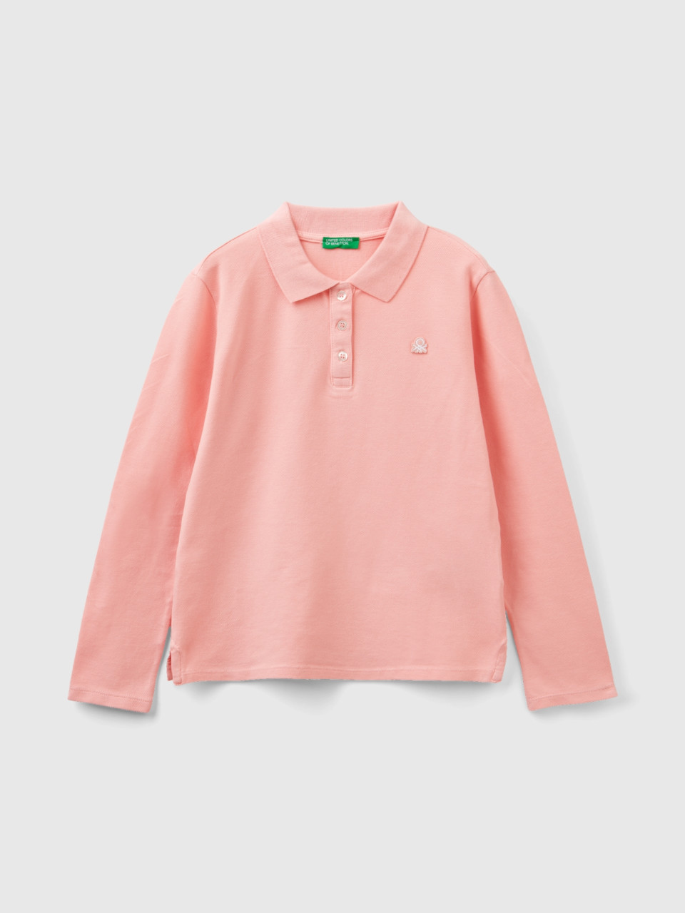 Benetton, Long Sleeve Polo In Organic Cotton, Pink, Kids