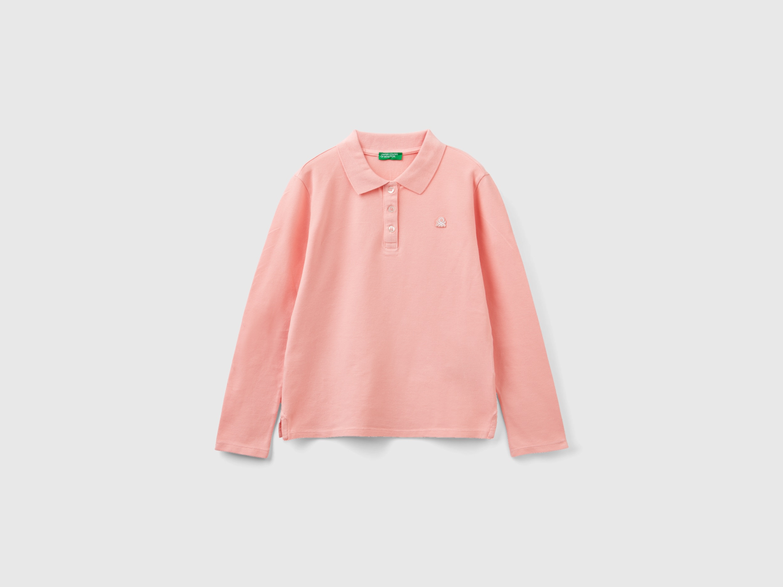 Benetton, Long Sleeve Polo In Organic Cotton, size L, Pink, Kids