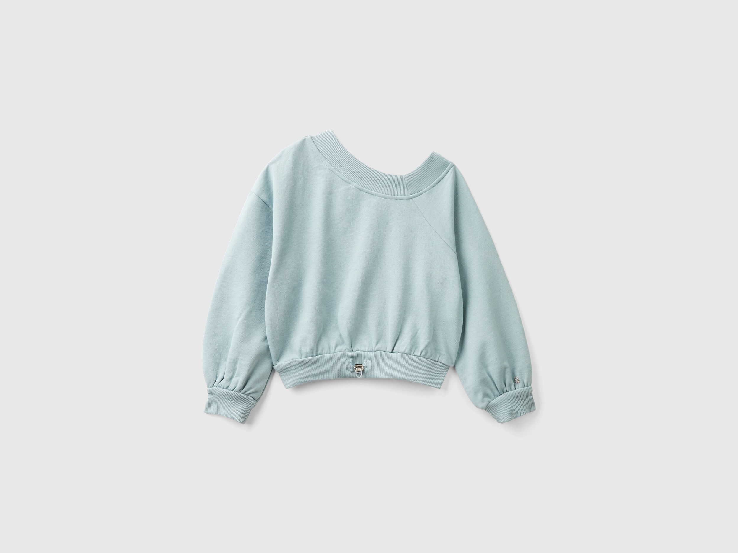 Benetton, Felpa Con Scollo Asimmetrico, Grigio Perla, Bambini