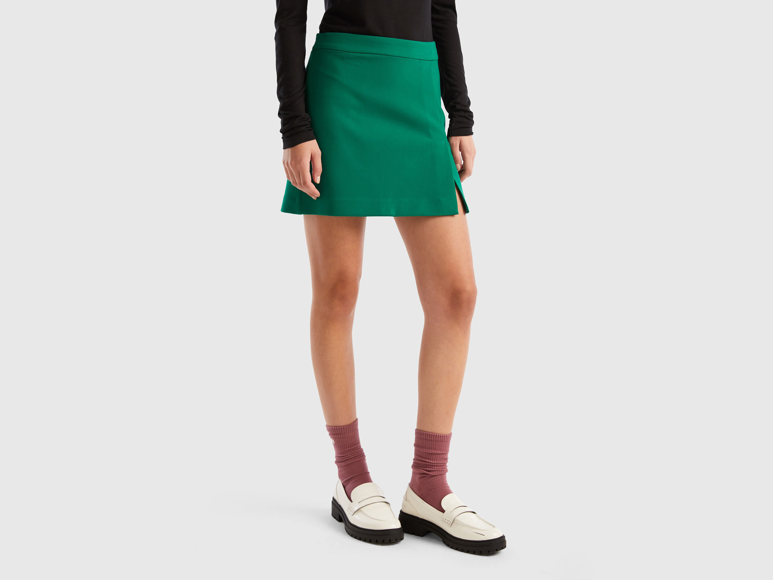 Benetton, Mini Skirt With Side Zipper, size 6, Green, Women