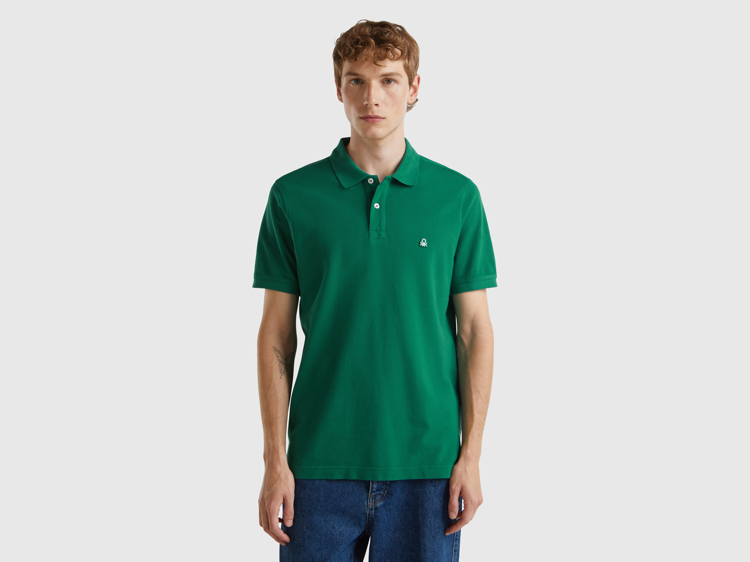 Benetton, Polo Verde Scuro Regular Fit, Verde Scuro, Uomo