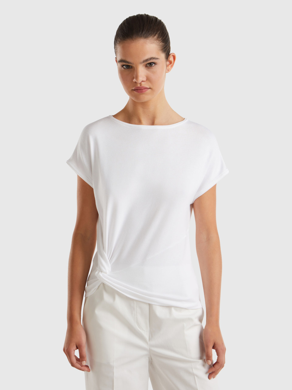 Benetton, Flowy T-shirt With Knot, White, Women