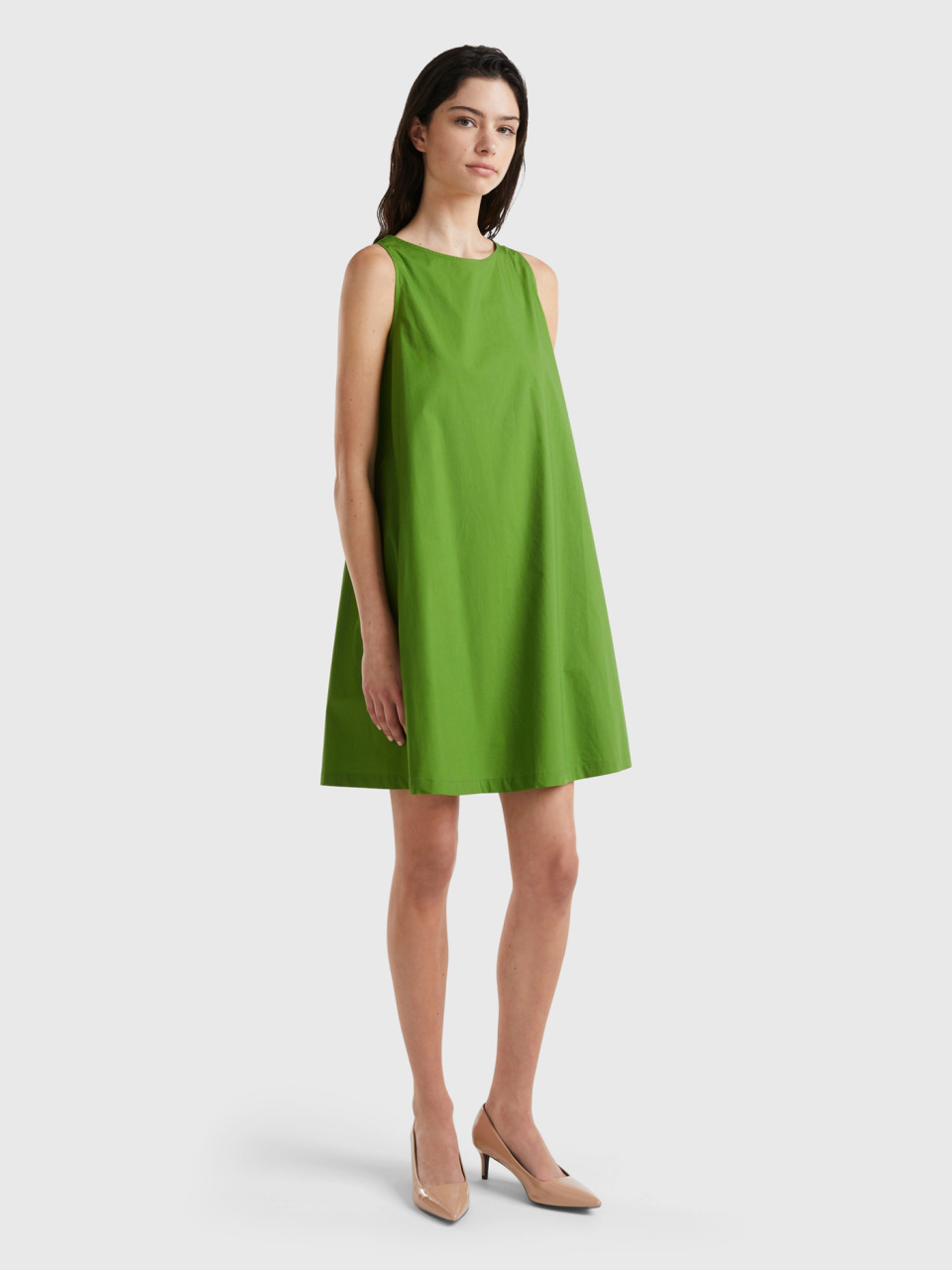 Benetton, Sleeveless Trapeze Dress, Military Green, Women