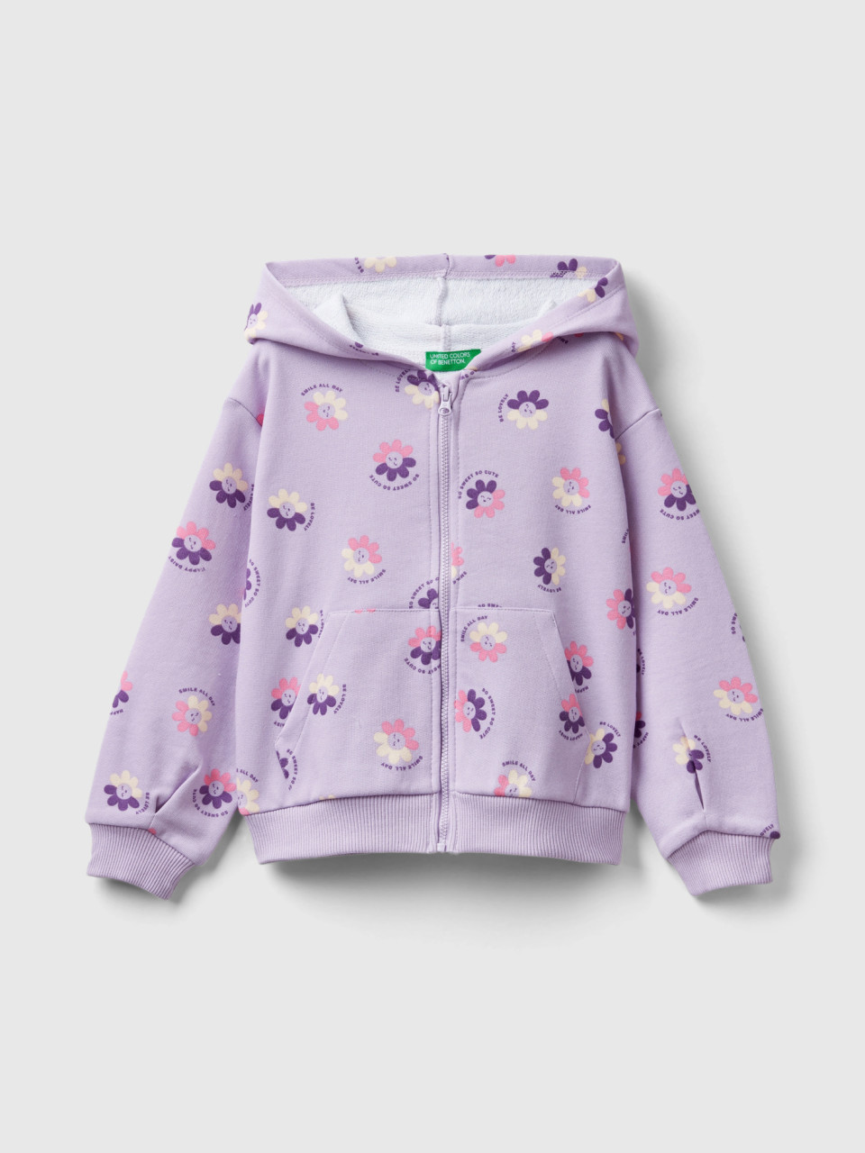 Benetton, Sweatshirt With Floral Print, Lilac, Kids
