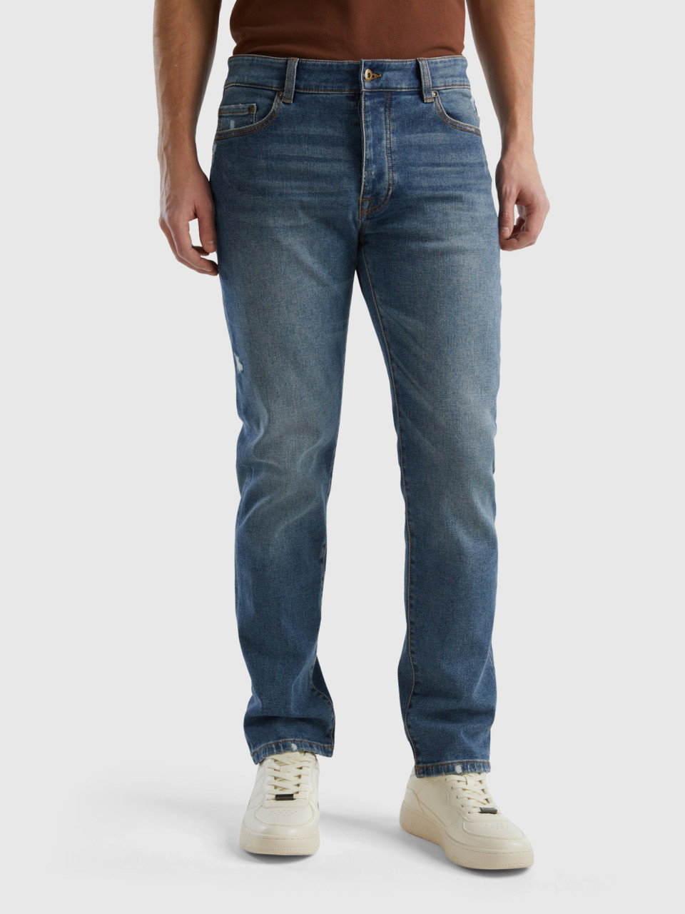 Benetton, Slim Fit-jeans Mit Fünf Taschen, Dunkelblau, male