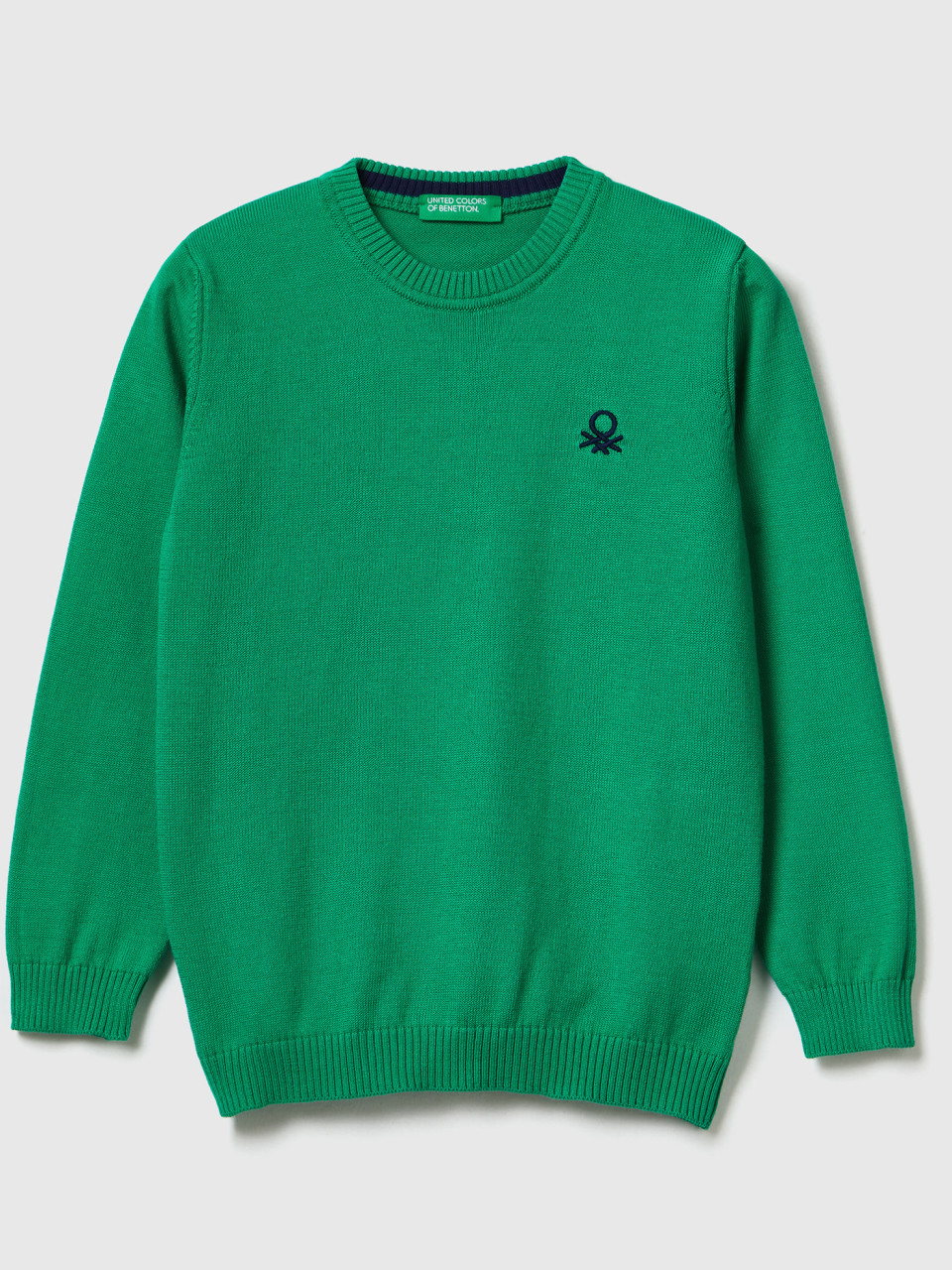 Benetton, Regular Fit Sweater In 100% Cotton, Green, Kids