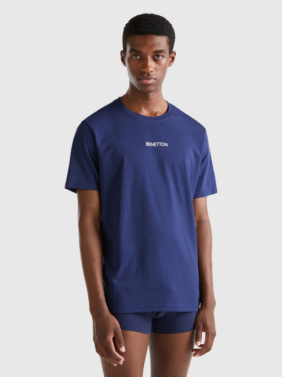 Benetton, T-shirt With Logo Print, Dark Blue, Men