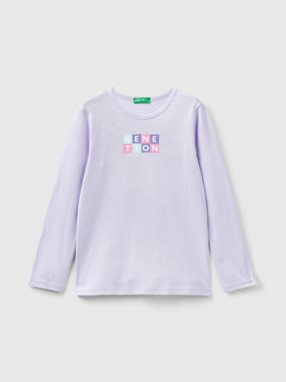 Benetton, Camiseta De Manga Larga Con Estampado De Glitter, Lila, Niños