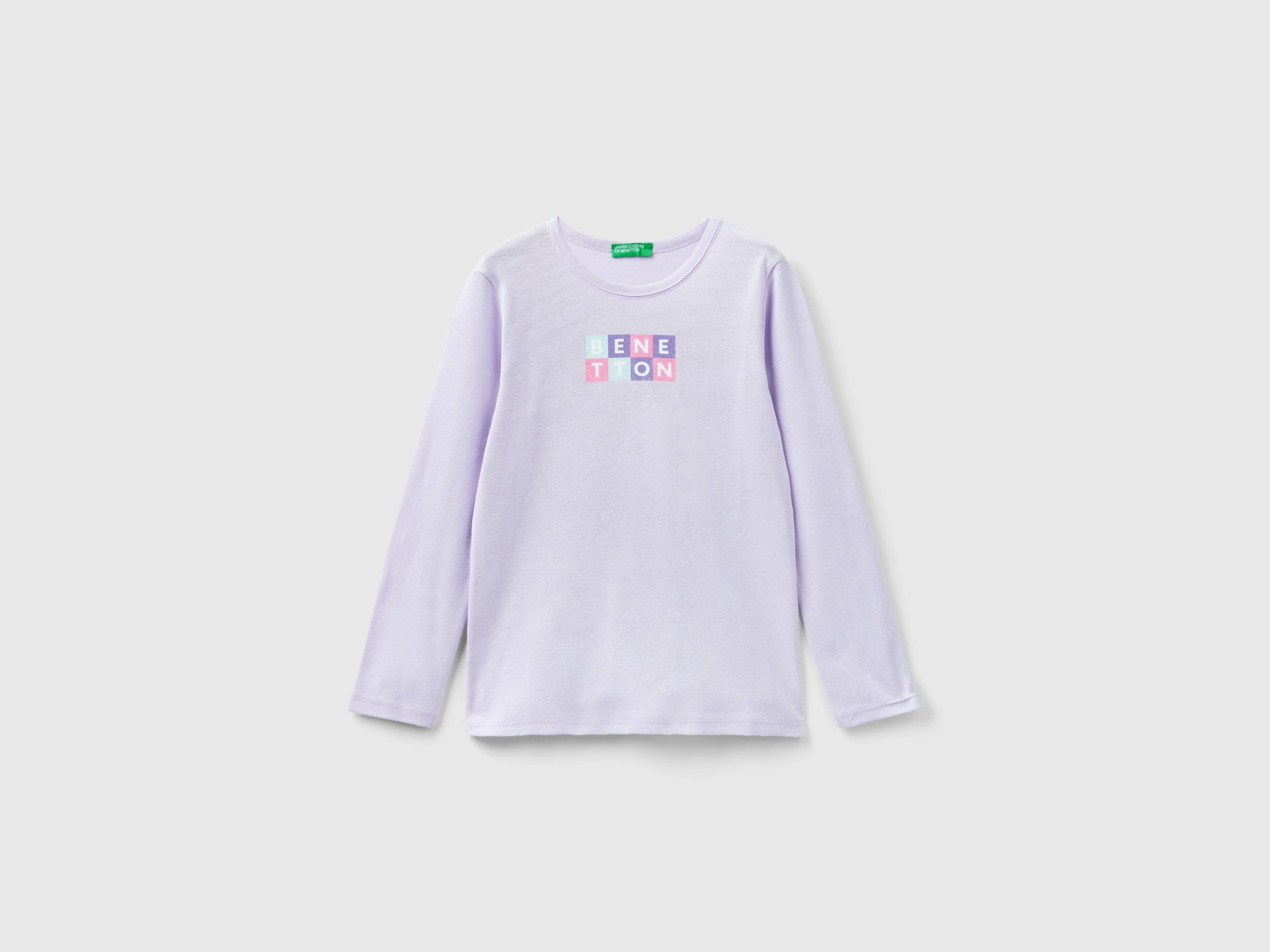 Image of Benetton, Long Sleeve T-shirt With Glitter Print, size S, Lilac, Kids