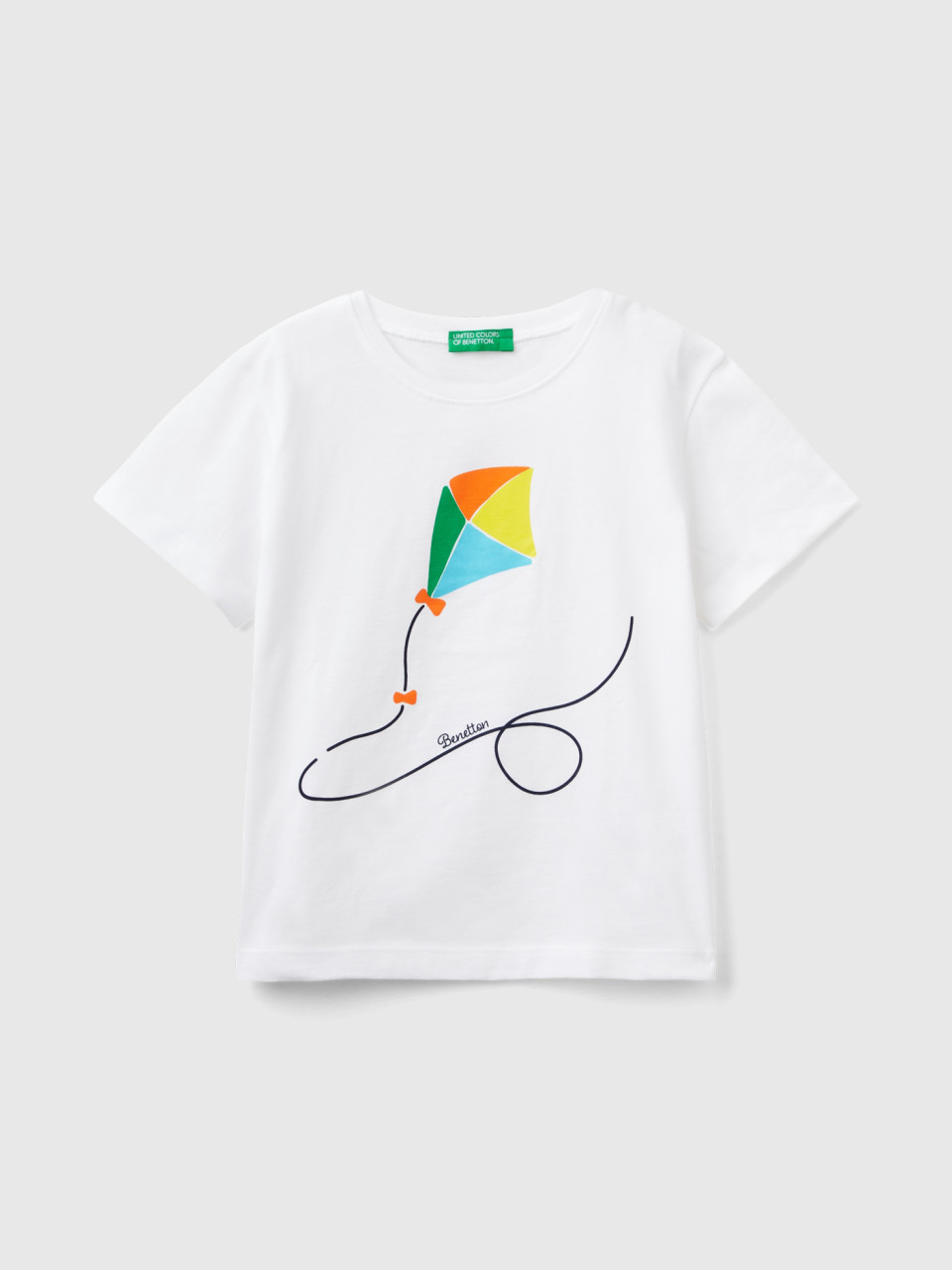 Benetton, T-shirt Mit Details In Fluo, Weiss, male