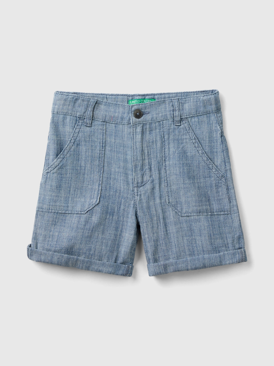 Benetton, Striped Chambray Bermuda Shorts, Blue, Kids