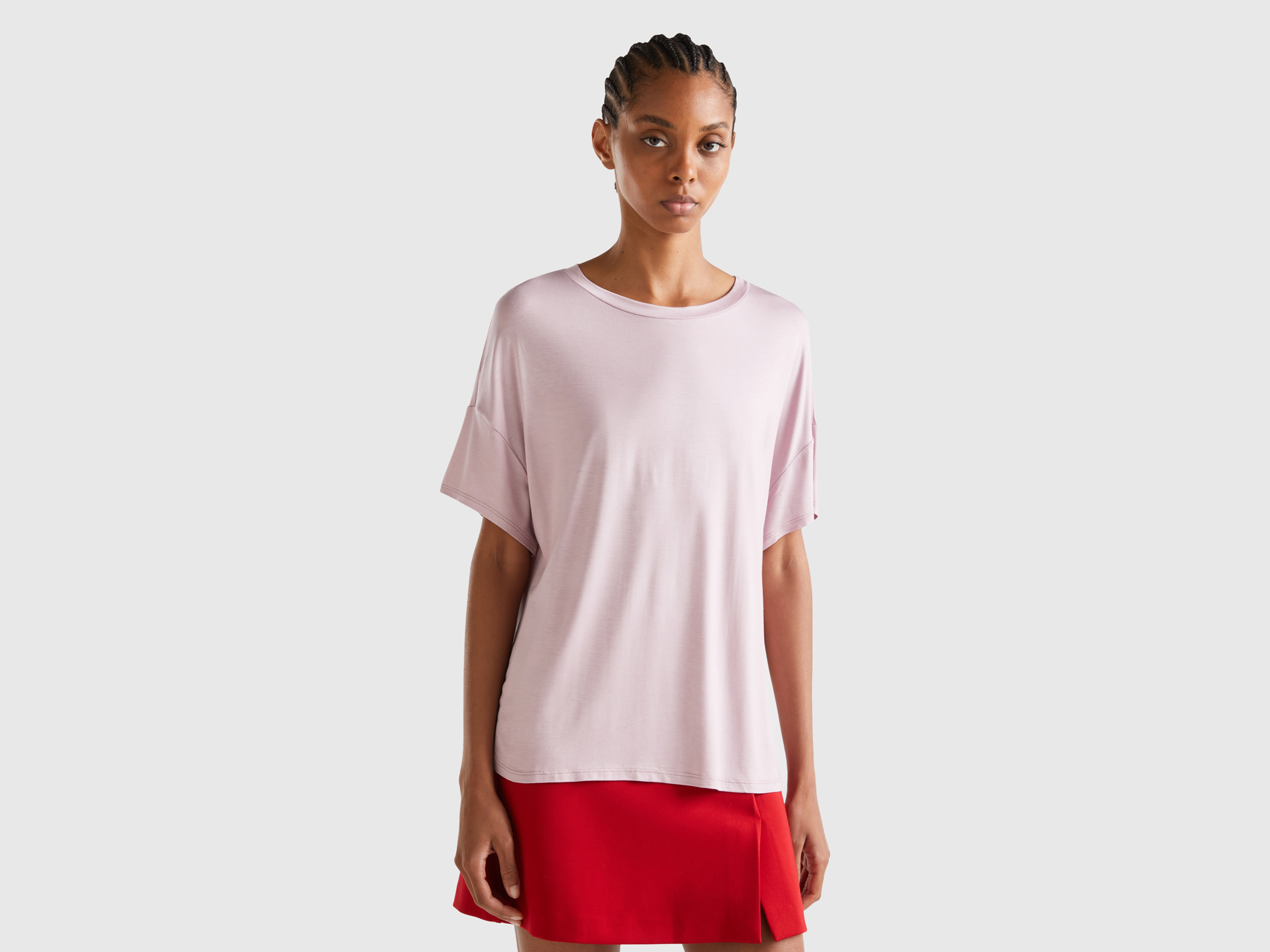 Benetton, T-shirt In Sustainable Stretch Viscose, size M, Soft Pink, Women