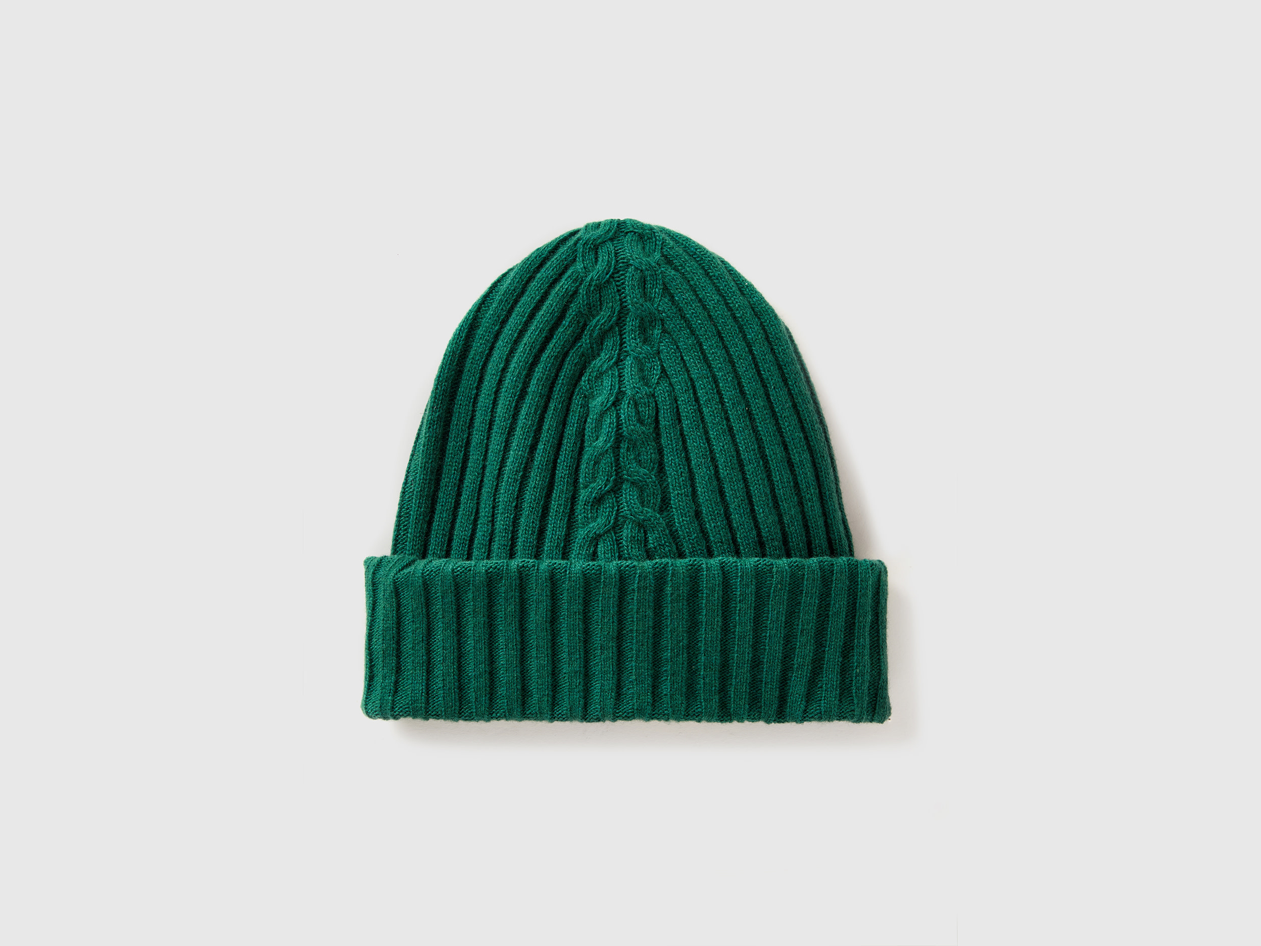 Benetton, Berretto Con Lavorazione Treccia, Verde, Donna