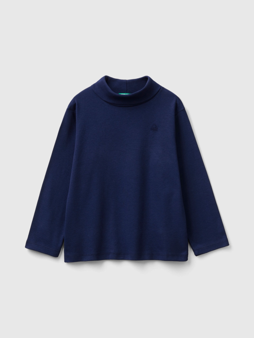 Benetton, Turtleneck T-shirt In Warm Organic Cotton, Dark Blue, Kids