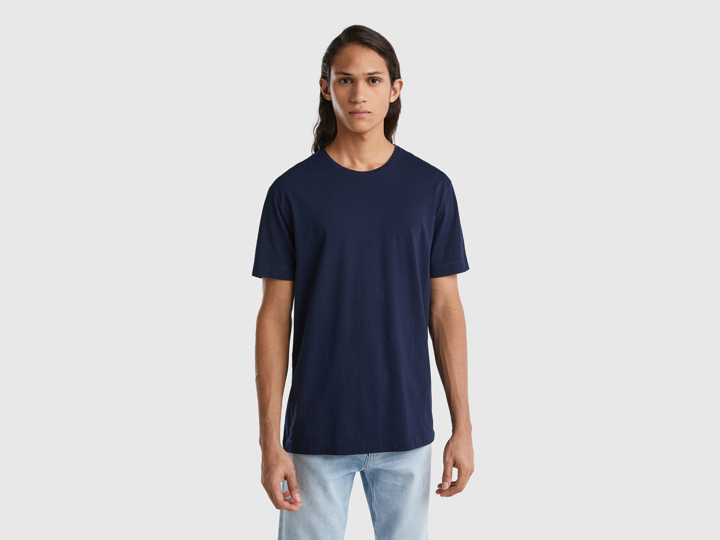 Benetton, T-shirt In Cotton And Cashmere Blend, size S, Dark Blue, Men