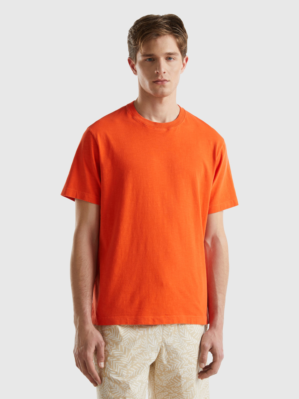 Benetton, T-shirt Léger Coupe Relaxed, Orange, Homme
