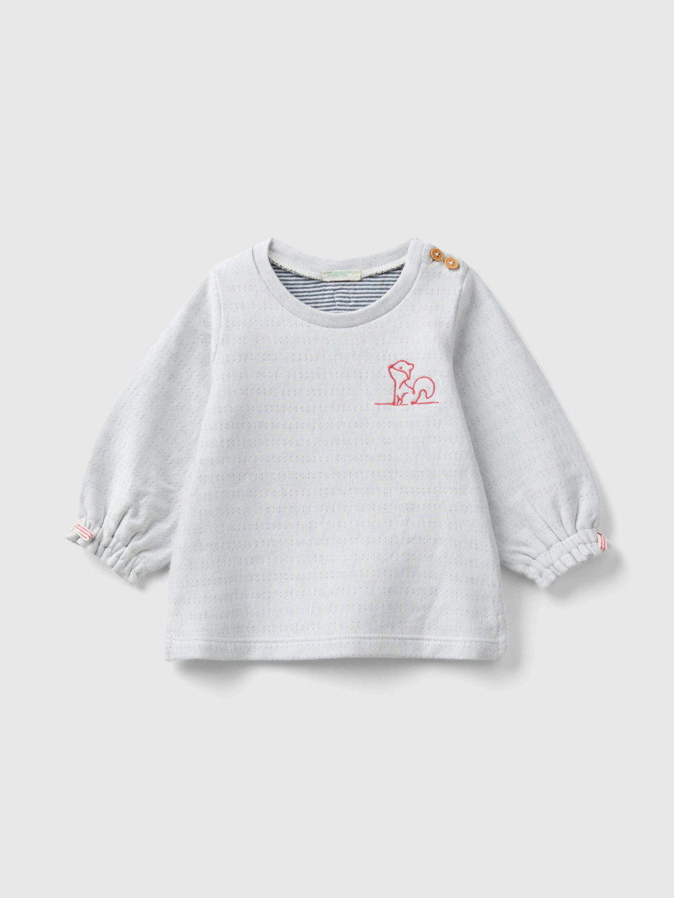 Benetton, Striped Sweatshirt With Embroidery, Creamy White, Kids