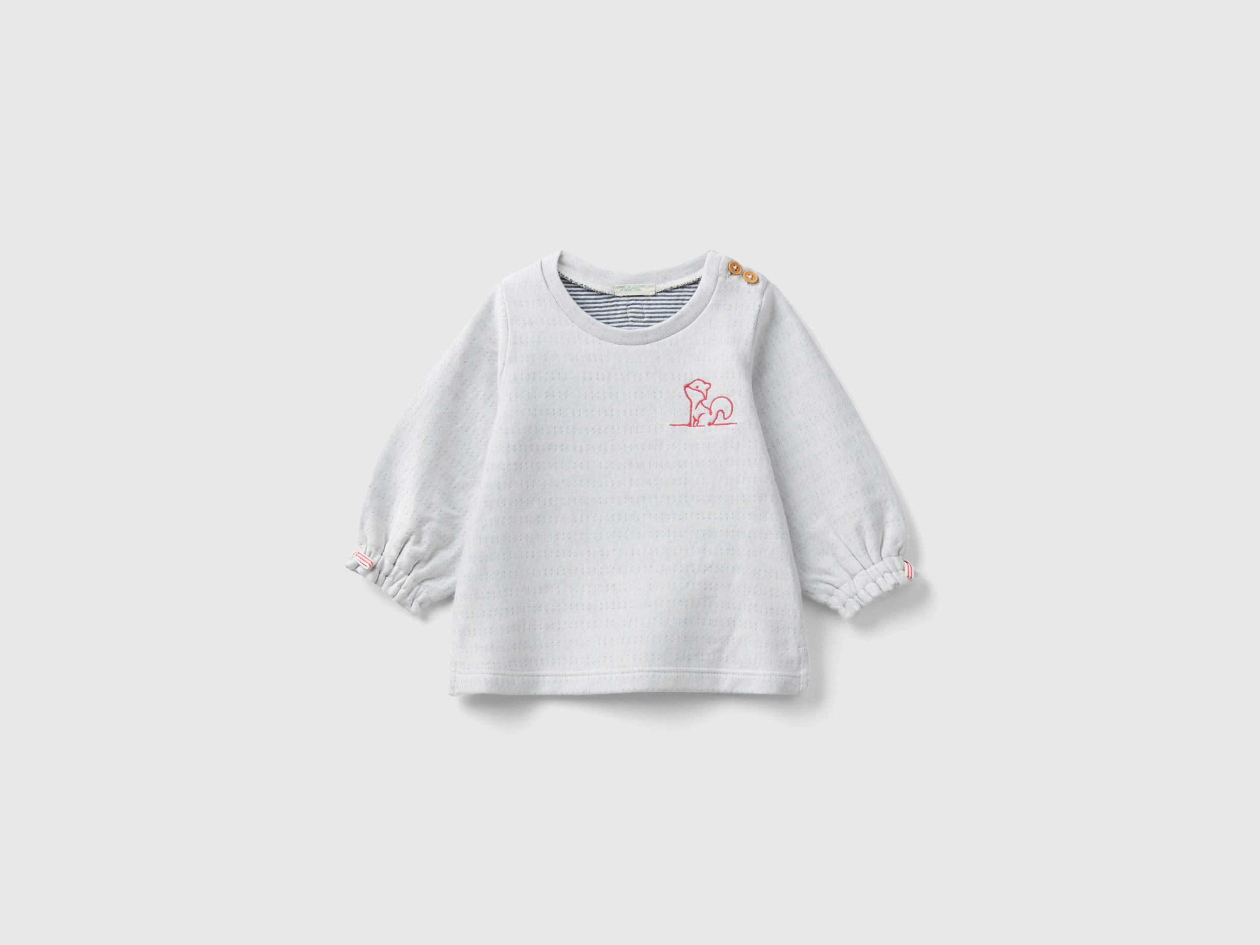 Benetton, Striped Sweatshirt With Embroidery, size 12-18, Creamy White, Kids