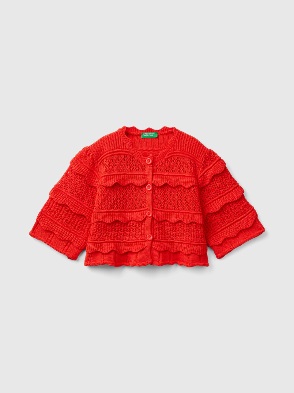 Benetton, Knit Cardigan With Buttons, Red, Kids