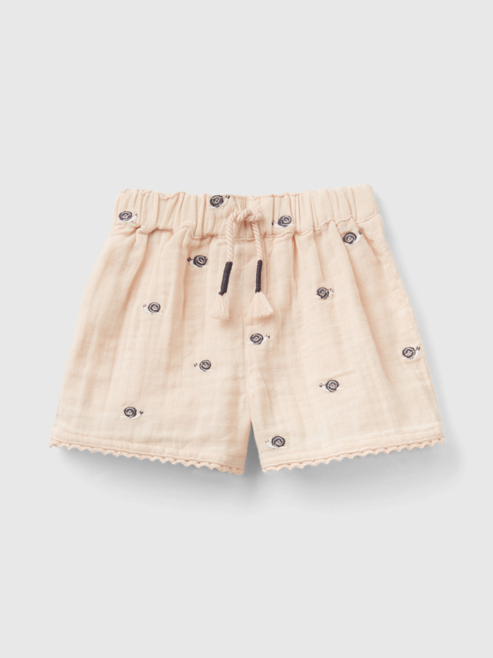 Benetton, Shorts With Embroidery In Pure Cotton, Peach, Kids