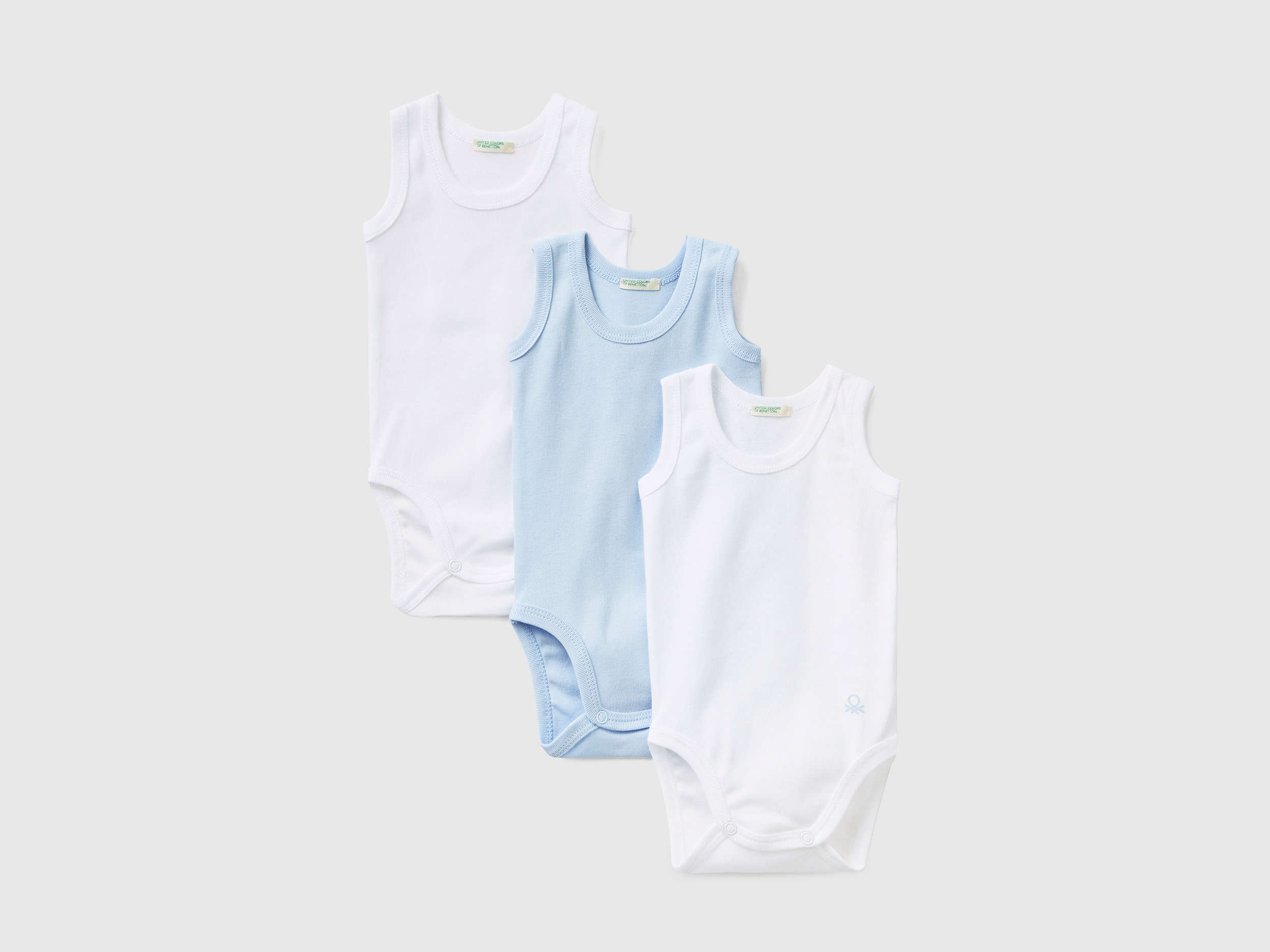 Benetton, Three Solid Color Tank Top Bodysuits, size 1-3, Light Blue, Kids