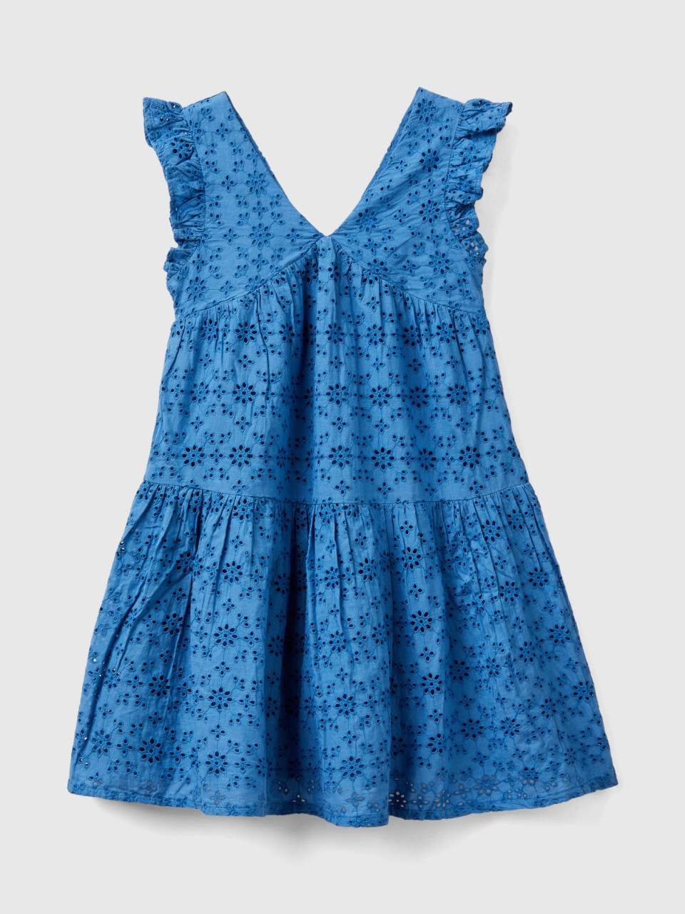 Benetton, Dress With Broderie Anglaise Embroidery, Blue, Kids