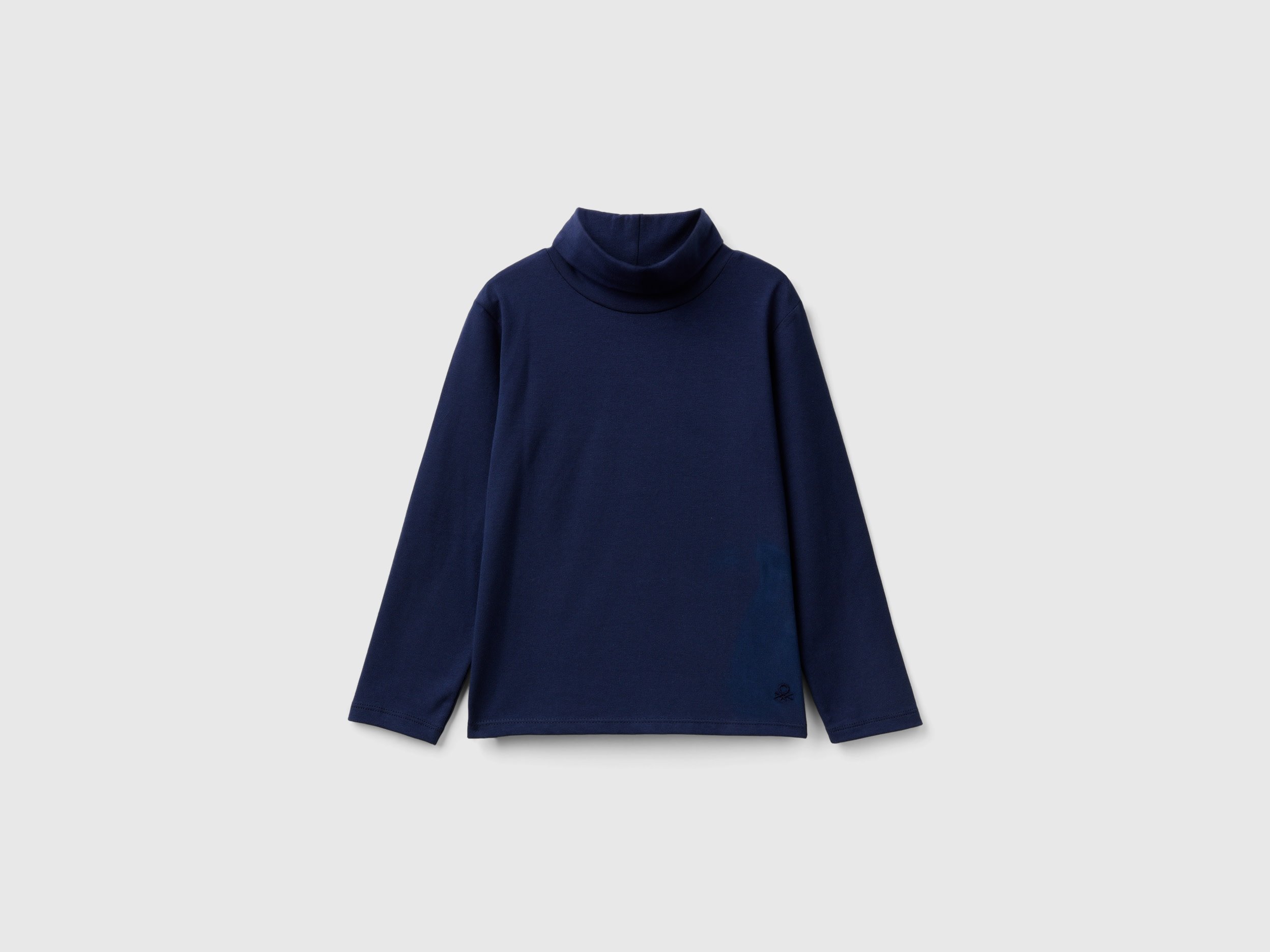 Benetton, T-shirt Lupetto In Cotone Stretch, Blu Scuro, Bambini