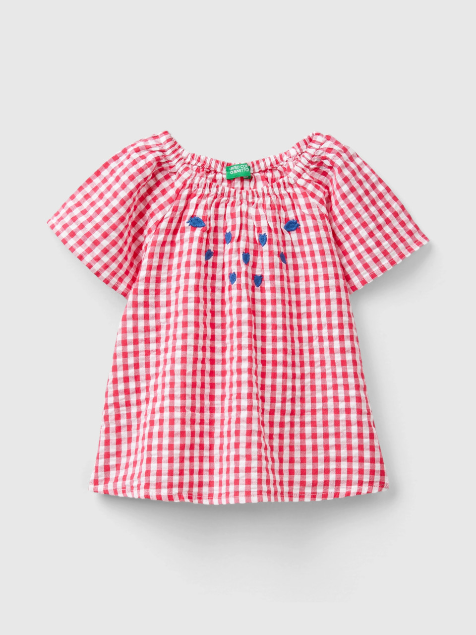 Benetton, Vichy Shirt With Embroidery, Red, Kids