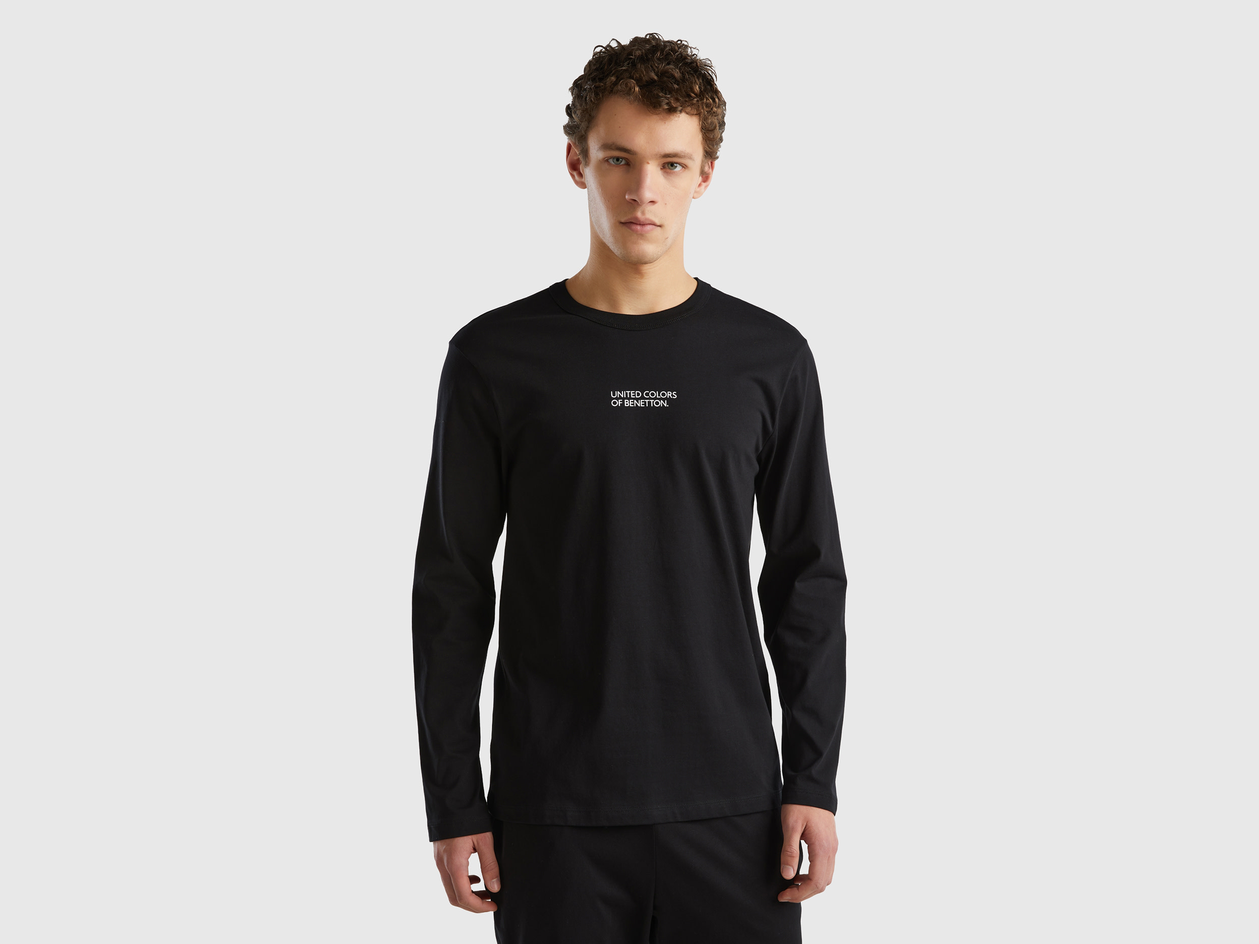 Benetton, Maglia Manica Lunga 100% Cotone, Nero, Uomo