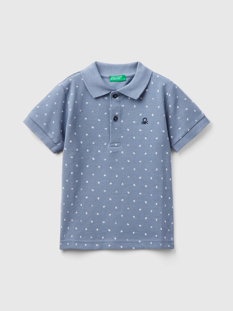 Benetton, Slim Fit Micro Patterned Polo, Gray, Kids