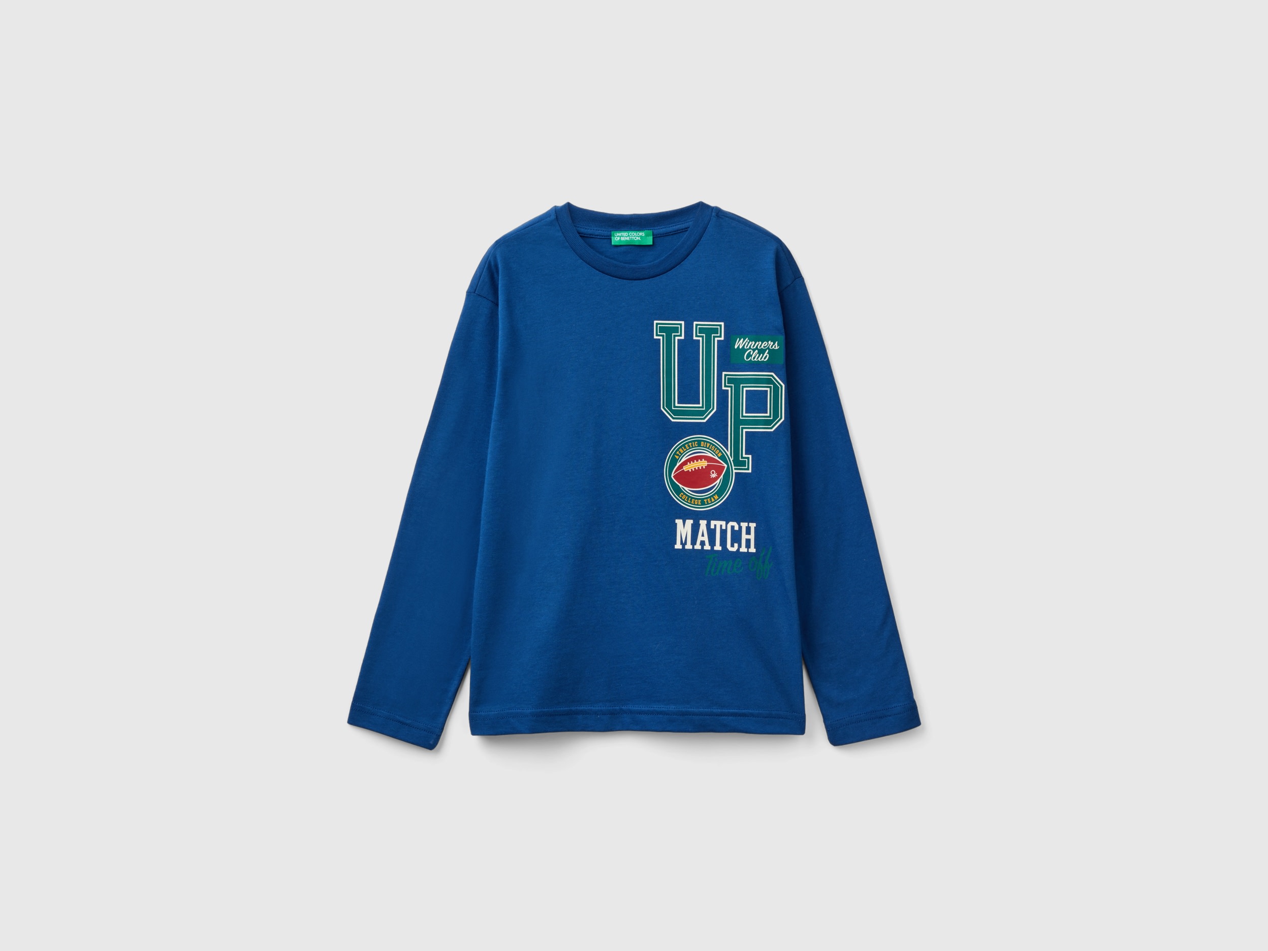 Benetton, T-shirt Manica Lunga In Cotone Bio, Blu, Bambini
