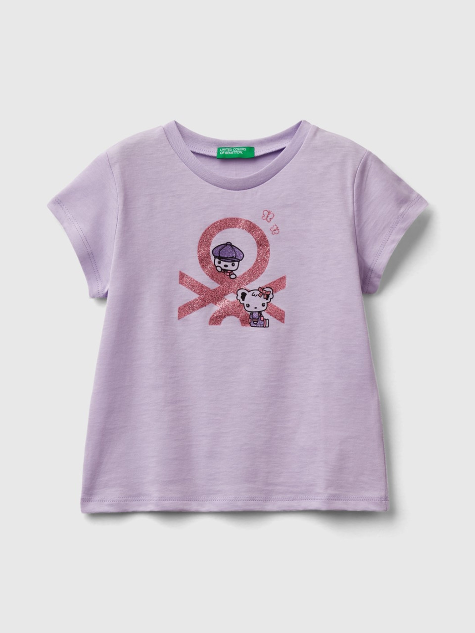Benetton, T-shirt With Print In Organic Cotton, Lilac, Kids