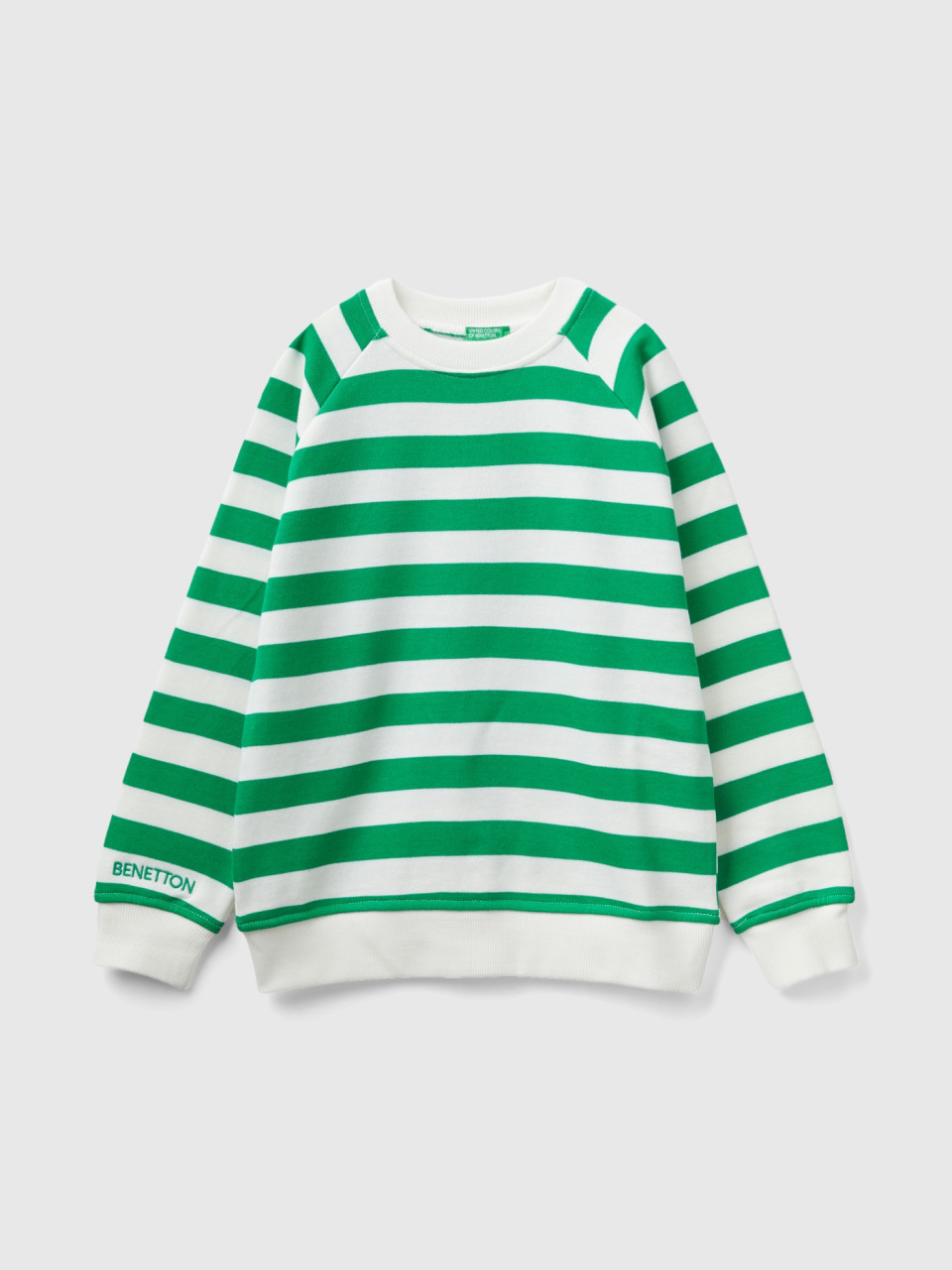 Benetton, Sweatshirt Mit Streifen In Grün Und Weiß, Bunt, male