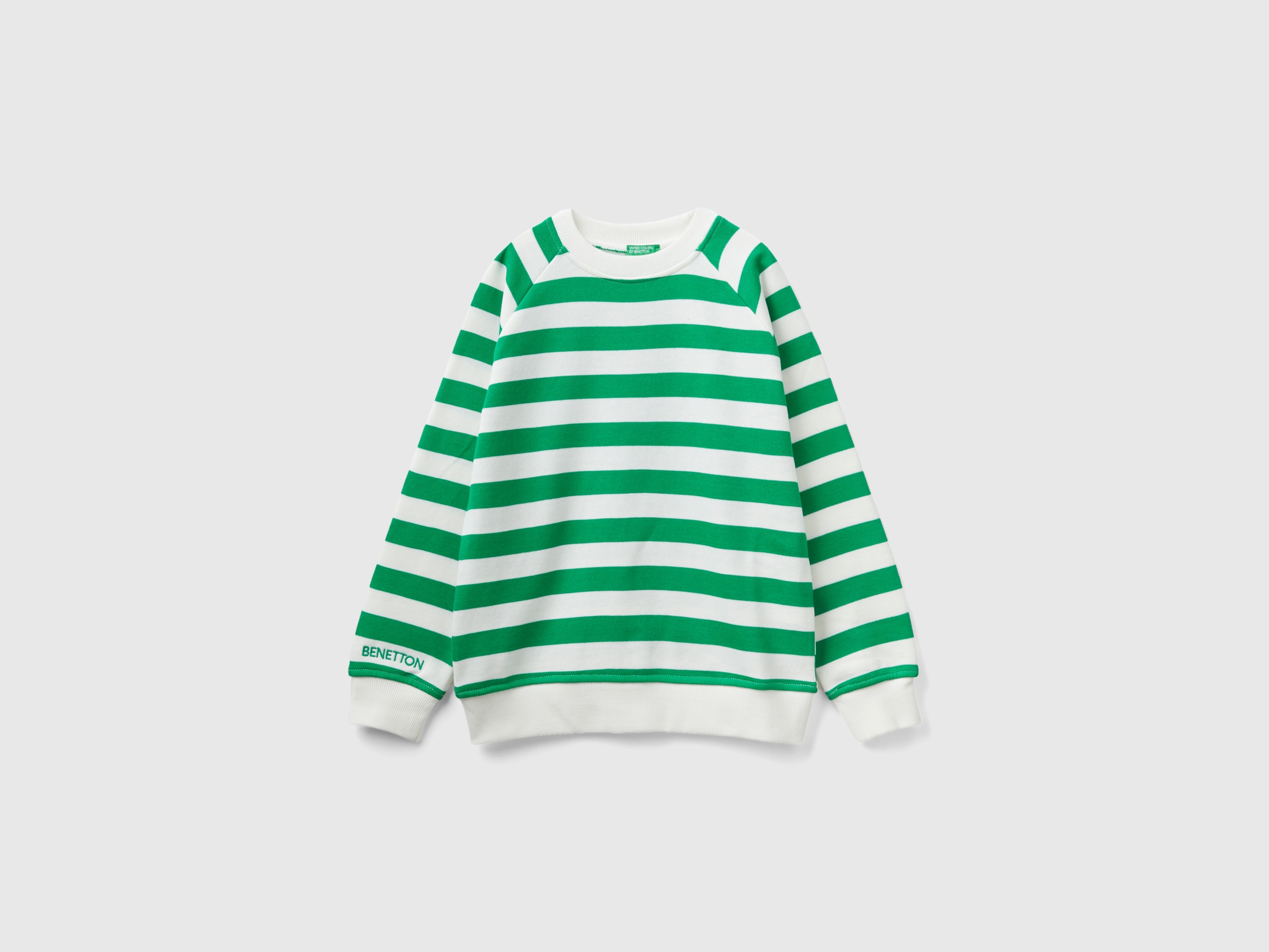 Benetton, Green And White Striped Sweatshirt, size L, Multi-color, Kids