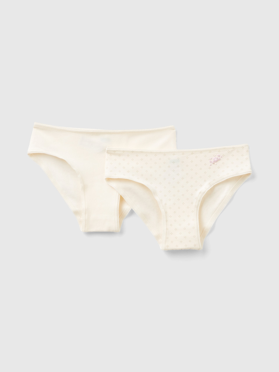 Benetton, Set Of Two Pairs Of Underwear In Stretch Cotton, Creamy White, Kids