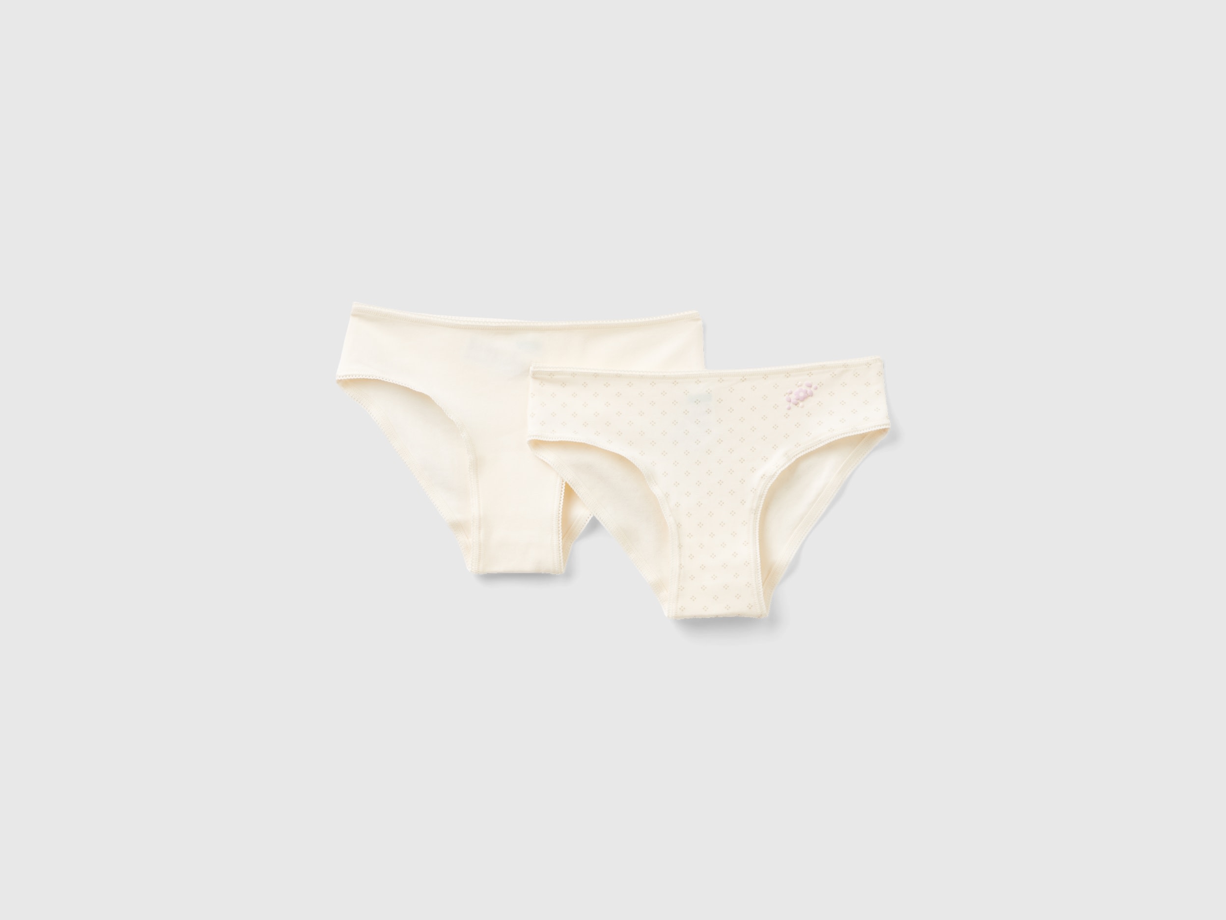 Benetton, Set Of Two Pairs Of Underwear In Stretch Cotton, size XXS, Creamy White, Kids