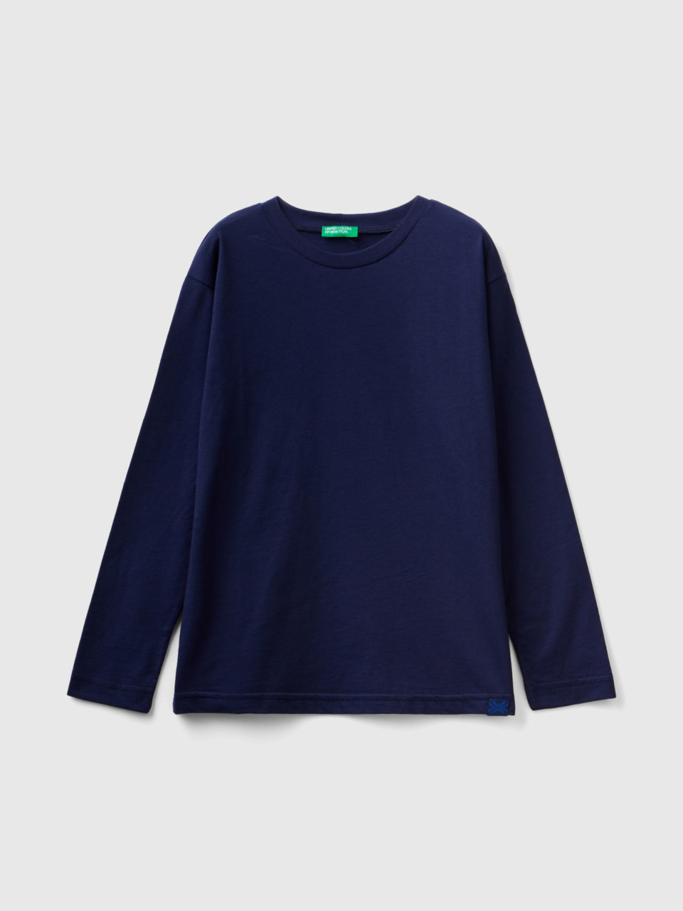 Benetton, T-shirt 100 % Coton Bio À Col Rond, Bleu Foncé, Enfants