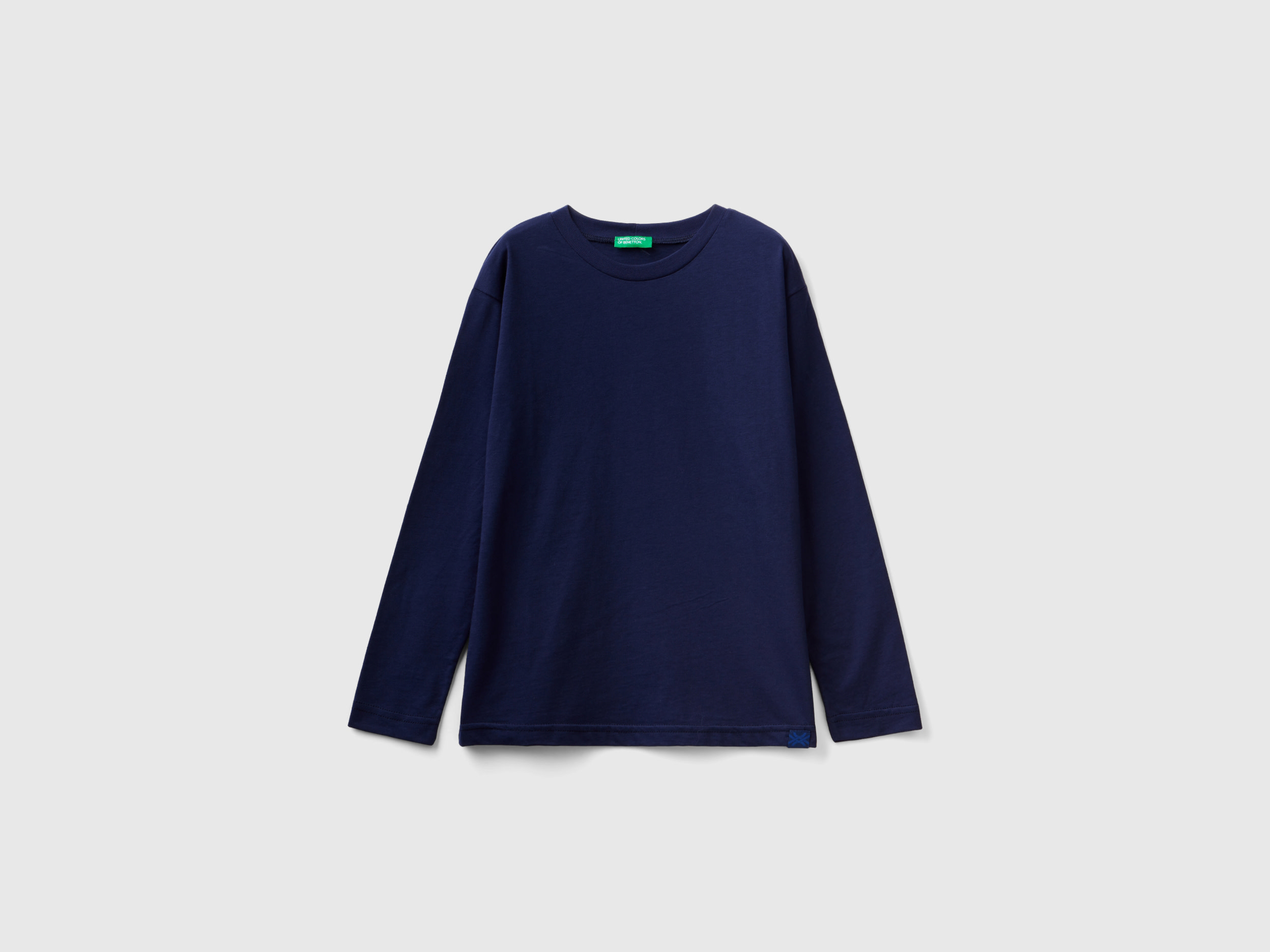 Image of Benetton, 100% Organic Cotton Crew Neck T-shirt, size 2XL, Dark Blue, Kids