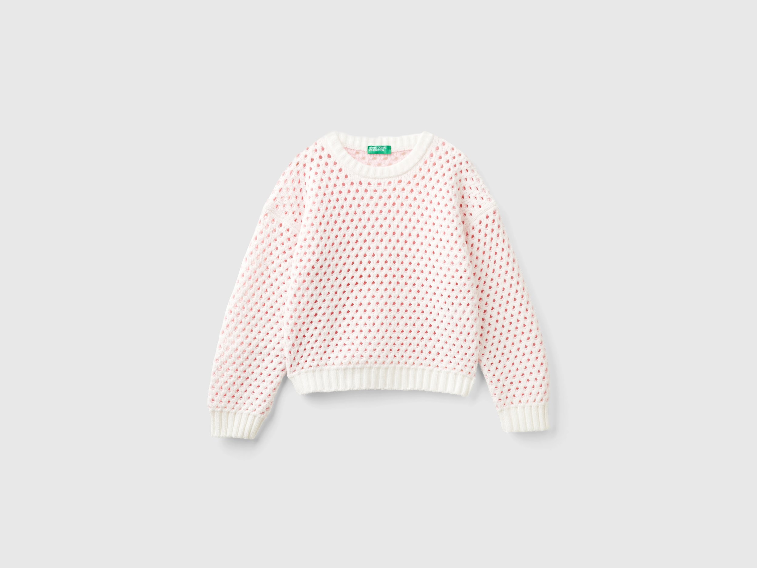 Benetton, Maglia Boxy Fit In Ciniglia, Bianco, Bambini