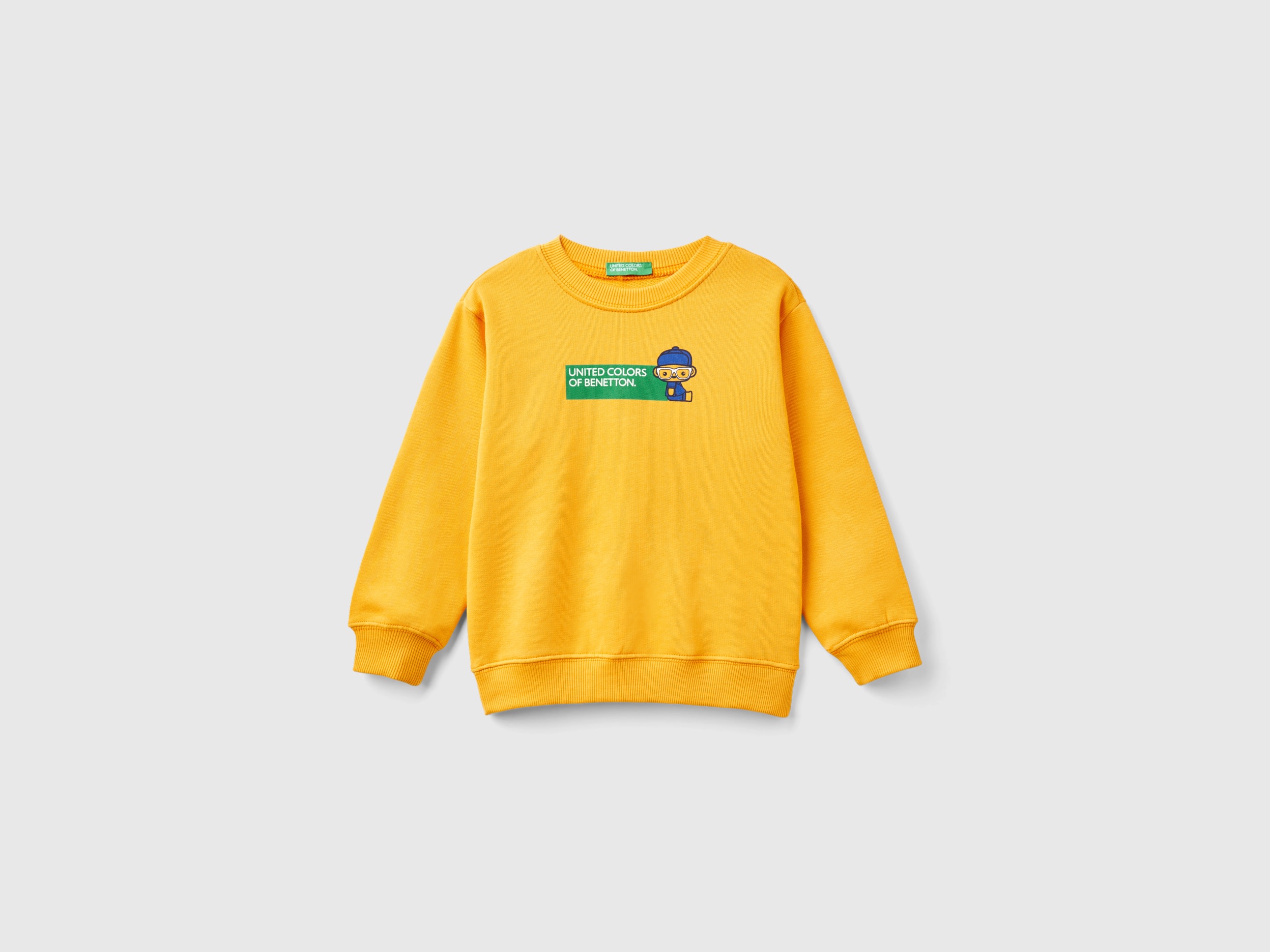 Benetton, Felpa 100% Cotone Biologico, Senape, Bambini